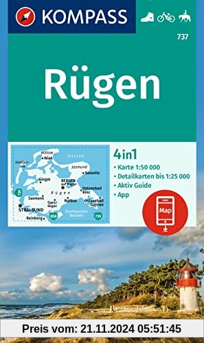 KOMPASS Wanderkarte 737 Rügen 1:50.000: 4in1 Wanderkarte, mit Aktiv Guide und Detailkarten inklusive Karte zur offline V