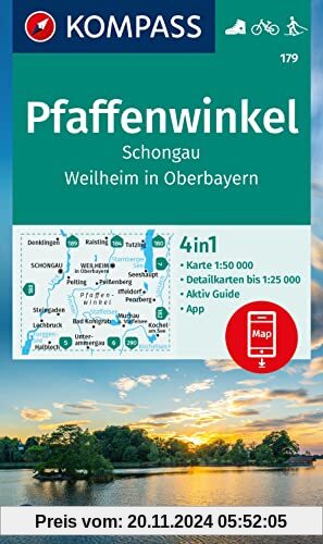 KOMPASS Wanderkarte 179 Pfaffenwinkel, Schongau, Weilheim i. OB 1:50.000: 4in1 Wanderkarte mit Aktiv Guide und Detailkar