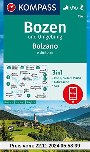 KOMPASS Wanderkarte 154 Bozen und Umgebung / Bolzano e dintorni 1:25.000: 3in1 Wanderkarte, mit Aktiv Guide inklusive Ka