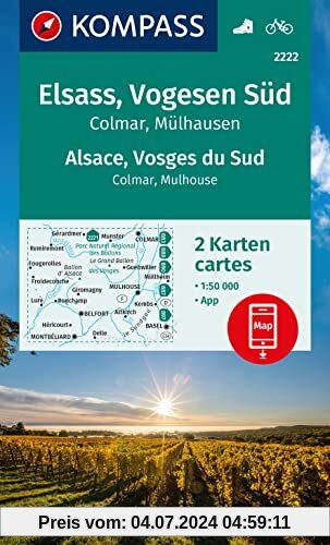 KOMPASS Wanderkarten-Set 2222 Elsass, Vogesen Süd, Alsace, Vosges du Sud, Colmar, Mülhausen, Mulhouse (2 Karten) 1:50.00