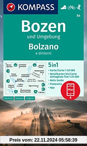 KOMPASS Wanderkarte 54 Bozen und Umgebung / Bolzano e dintorni 1:50.000: 5in1 Wanderkarte mit Panorama, Aktiv Guide und 