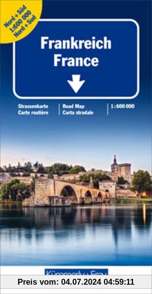Frankreich Nord+Süd Strassenkarte 1:600 000: Doppelkarte, Stadtübersichtspläne, Reiseinformationen, Distanzentabelle, In