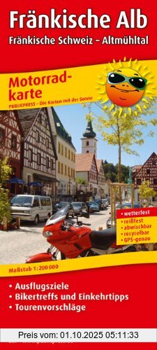 Motorradkarte Fränkische Alb - Fränkische Schweiz - Altmühltal: Mit Tourenvorschlägen, Ausflugszielen, Einkehr- und Freizeittipps, reissfest, wetterfest, beschriftbar und wieder abwischbar. 1:200000