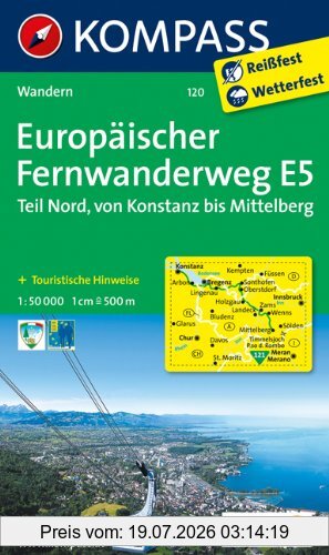 unbekannt Europäischer Fernwanderweg E5 - Teil Nord Konstanz / Mittelberg (Pitztal) 1 , 50 000, Wanderkarte Mit Kurzführer Und Höhenprofilen