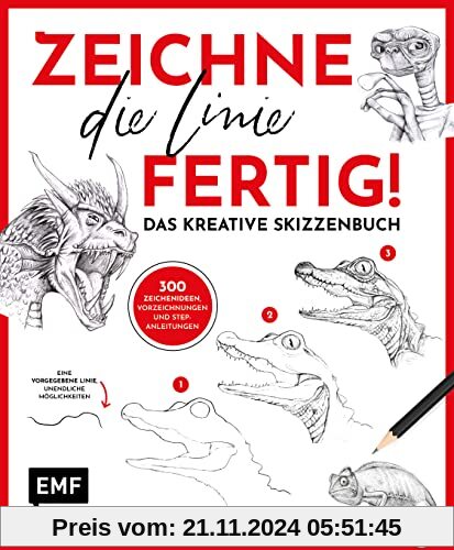 Zeichne die Linie fertig!: Das kreative Skizzenbuch mit 300 Zeichenideen, Vorzeichnungen und Step-Anleitungen