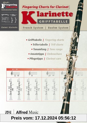 Grifftabelle Klarinette Boehm-System | Fingering Charts Bb Clarinet French System  |  Klarinette  |  Buch