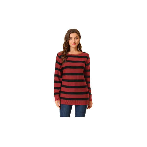 Allegra K Suéter De Rayas Túnica Con Hombros Descubiertos Y Cuello Redondo Para Mujer Negro Rojo L Unique Bargains Suéter