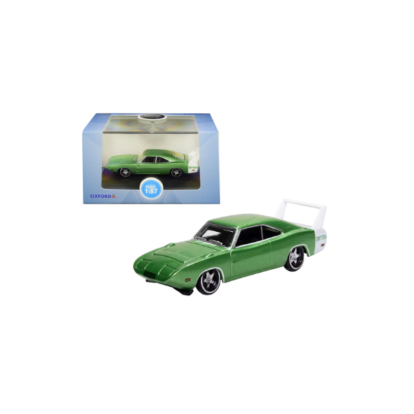 1969 Dodge Charger Daytona Metálico Verde Brillante Con Rayas Blancas 1/87 (ho) Escala Diecast Model Oxford Diecast 87dd69003