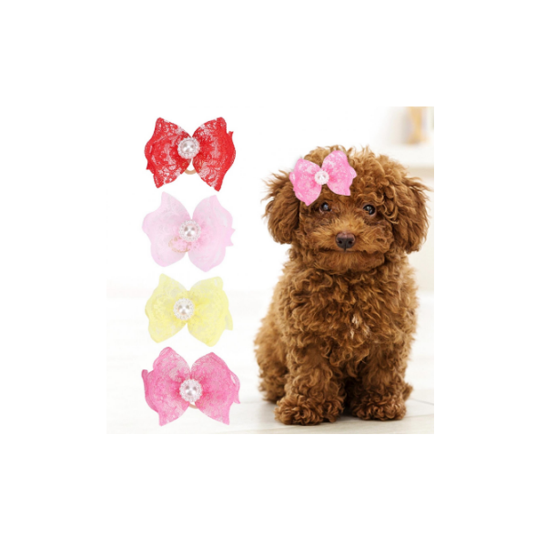 lazos gato rosa D paquete de 5 unidades cachorro accesorios para el cabello con bandas de goma varía patrones tocado para mascotas LeerKing Pinzas para el pelo para perro 