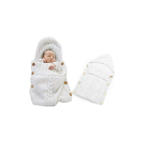 White Paisdola Conjunto de manta y sombrero Swaddle Saco de dormir infantil con envoltura de cochecito de vellón 