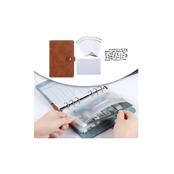 NEFLSI Carpeta de Cuaderno 6 Anillas,bolsas de carpeta A6,con 12 bolsas de con cremallera para Organizar Documentos,Clasificador de presupuesto para Guardar Tarjetas Fotos Facturas,láser de plata 