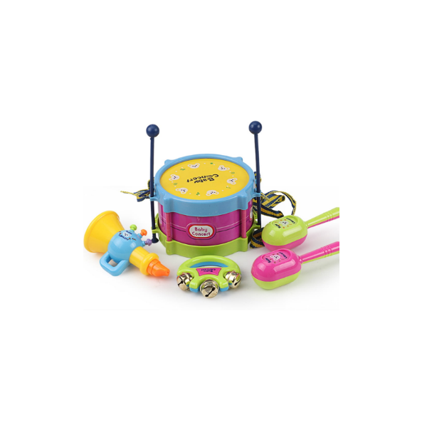 Niño de Madera Tambor de Mano Instrumento de percusión Musical Regalo de Juguete para niños con Correa para el Hombro 