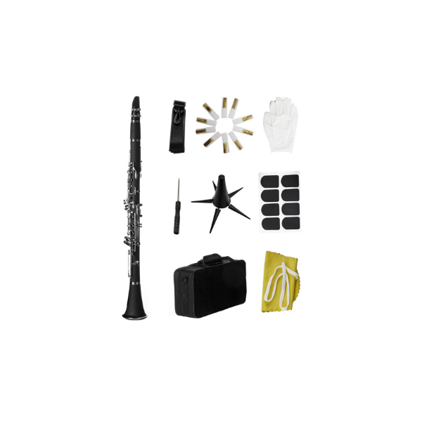 Clarinete bB una caja de caña correas clarinete tela Mazarine; # 1 tubo de baquelita premium 17 llaves de níquel Clarinete para estudiantes principiantes con estuche destornillador manual ... 