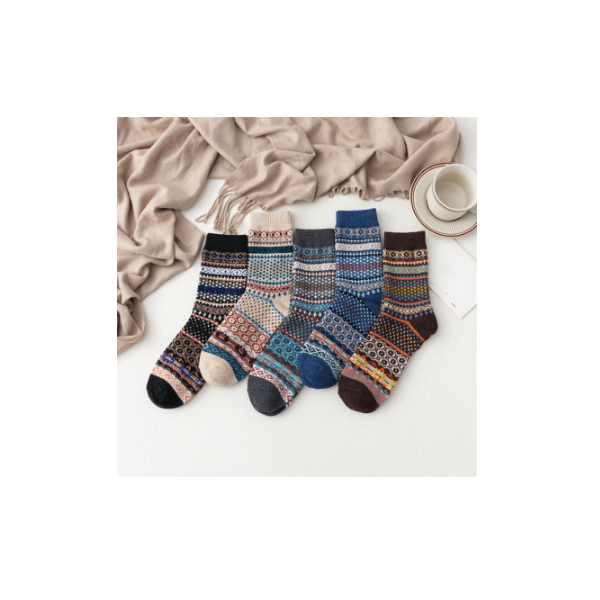 medios colores 5 pares de calcetines térmicos de estilo Fair Isle para mujer de 4 a 8 de algodón cálidos de lana merino acogedores transpirables estampado étnico elásticos deportivos 