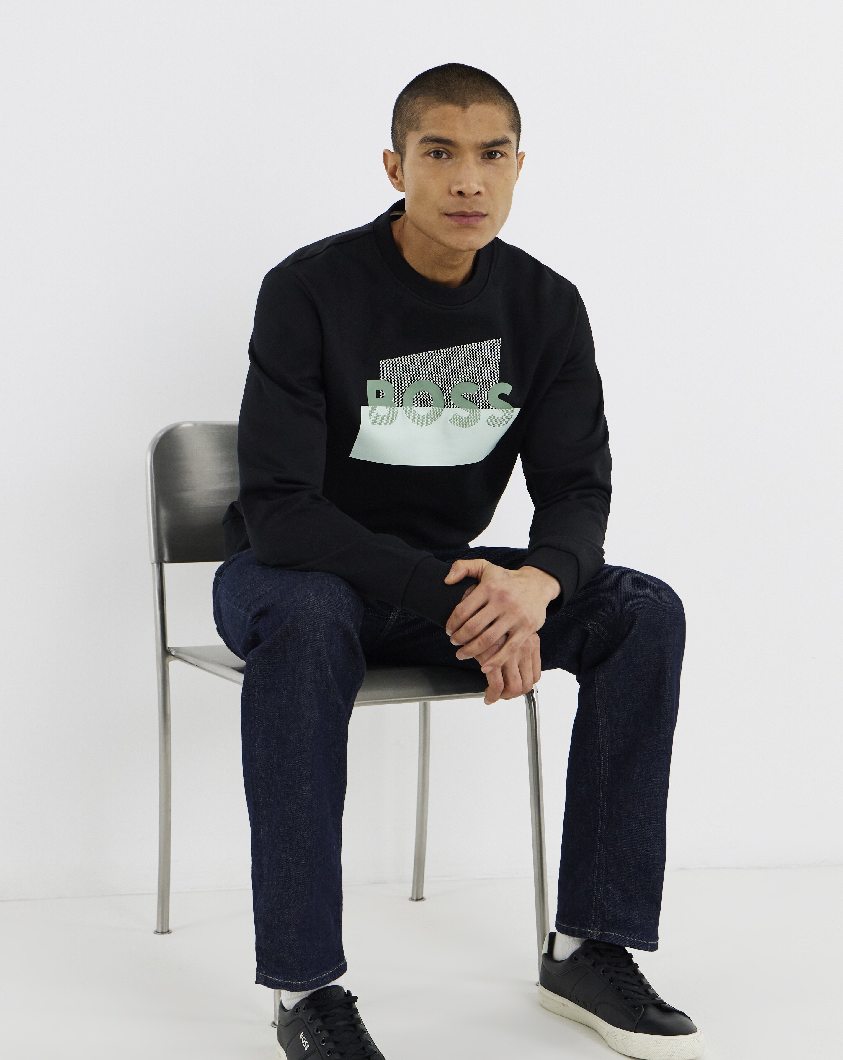 BOSS Logo Crew Sweatshirt - Black