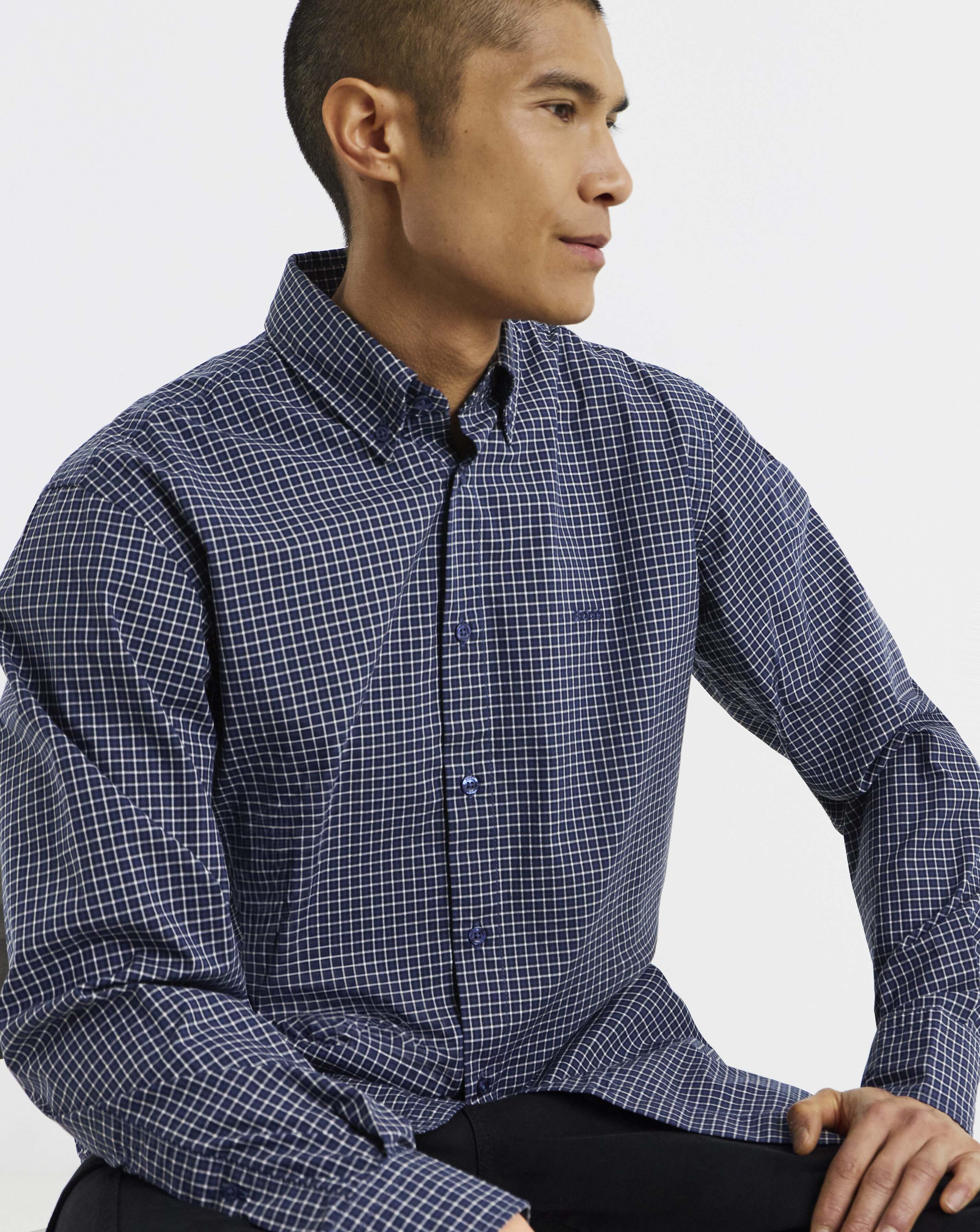 BOSS Long Sleeve Check Shirt - Navy