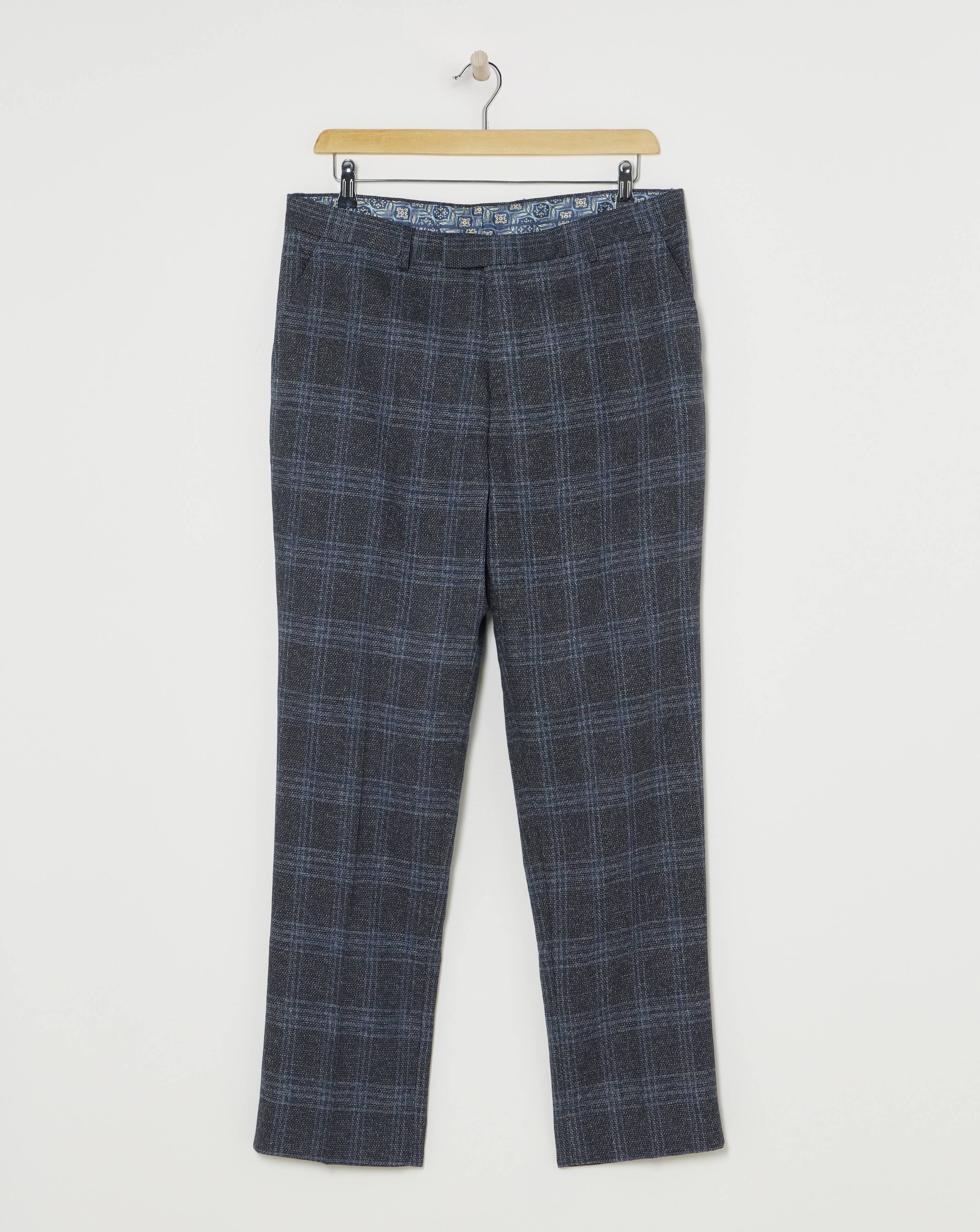 Large Navy Check Reg Fit Suit Trouser