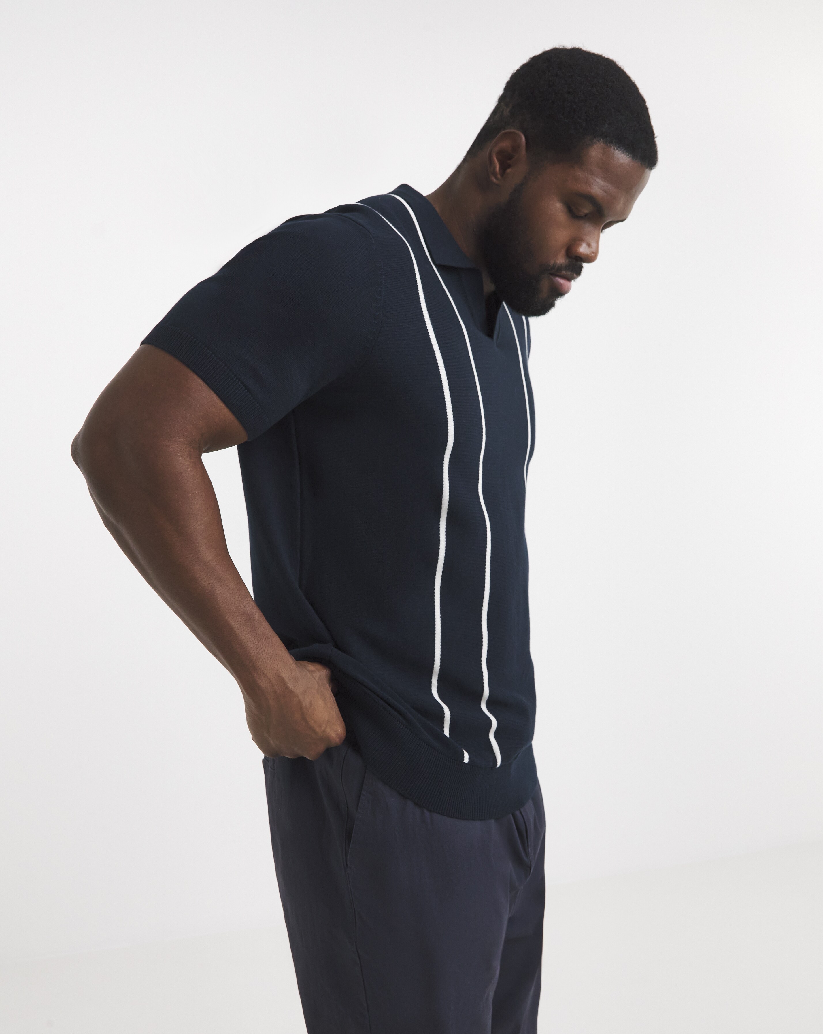 Stripe Open Neck Knitted Polo