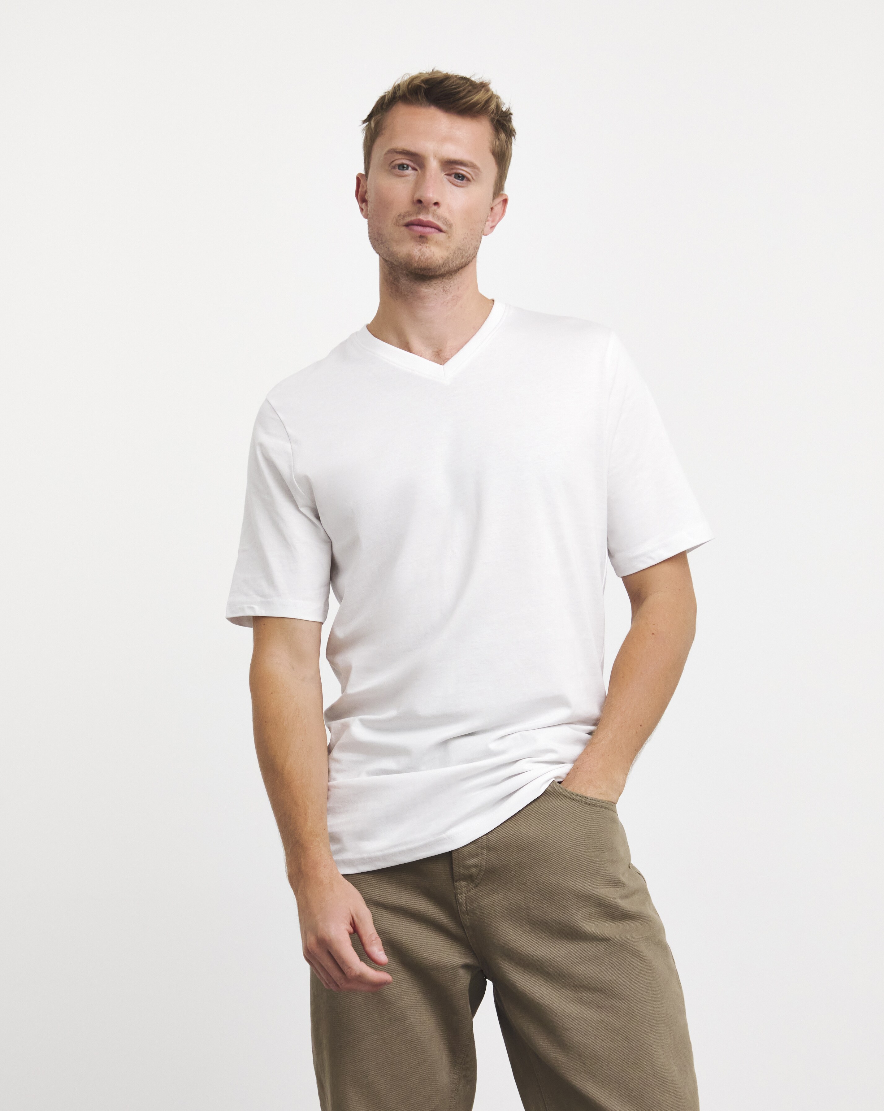 Pure Cotton V Neck T-Shirt Extra Long