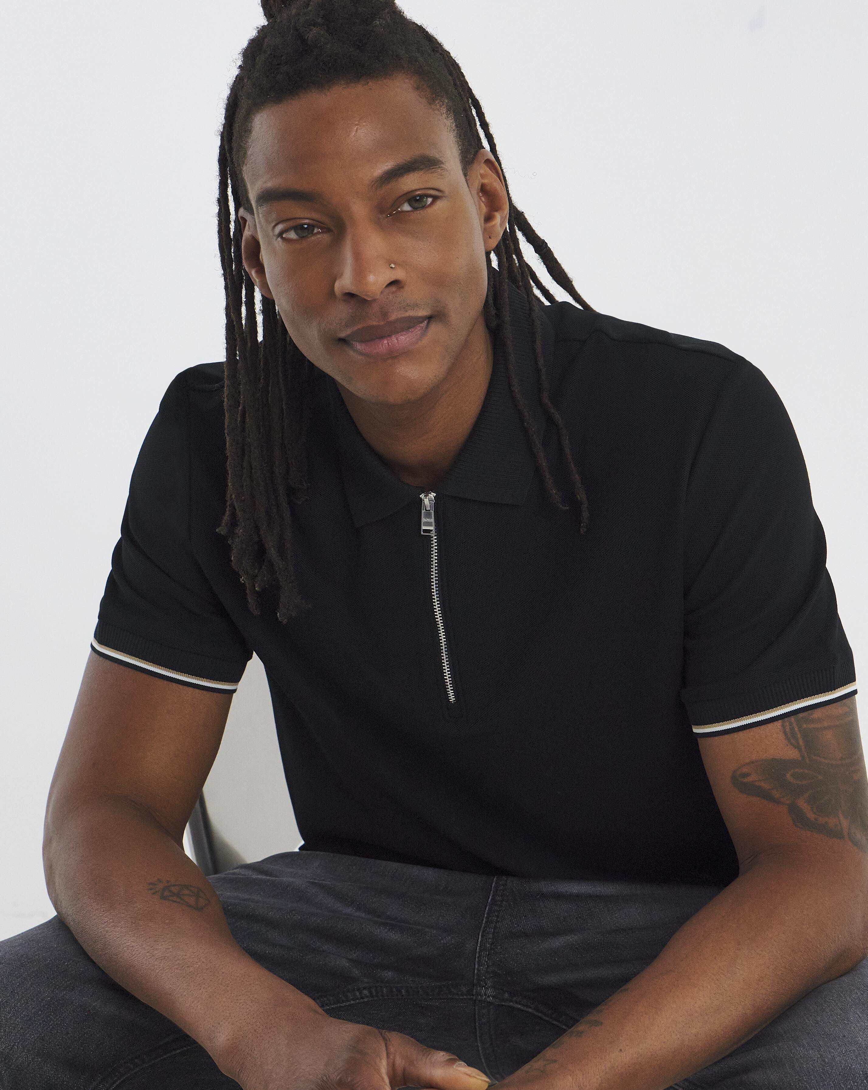 BOSS Zip Neck Polo - Black