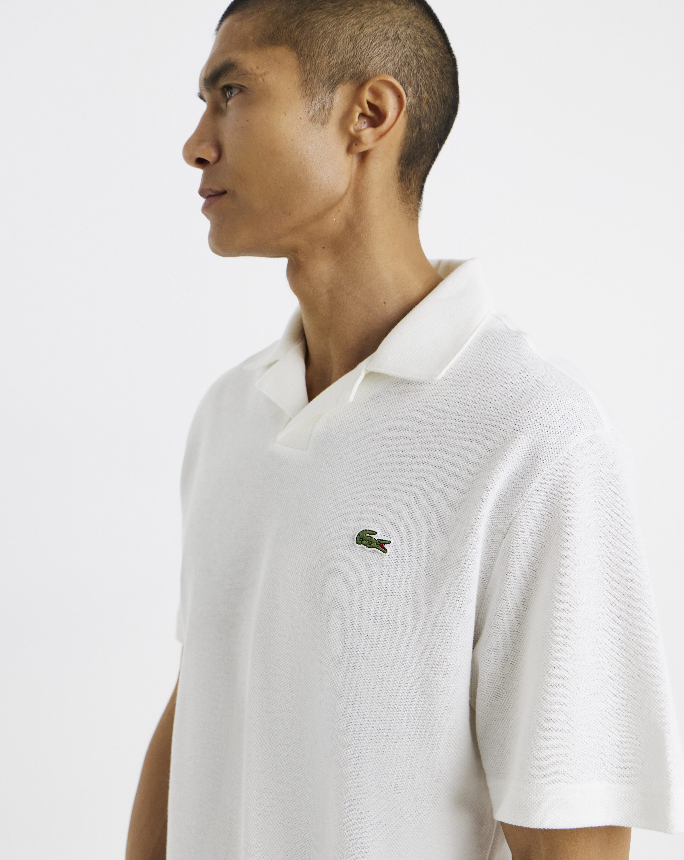 Lacoste Open Neck Linen Blend Polo
