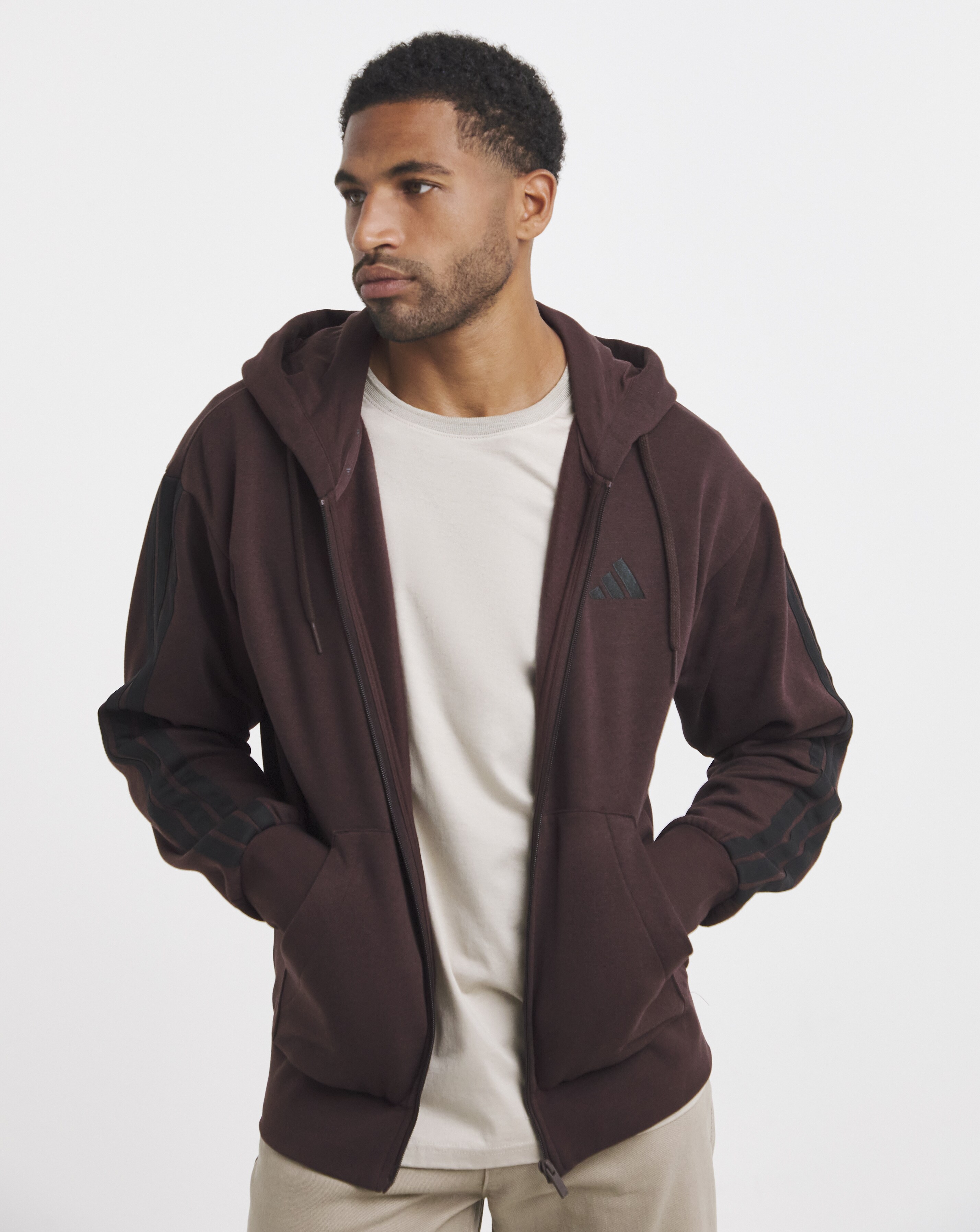 adidas 3 Stripes Fleece Full Zip Hoodie