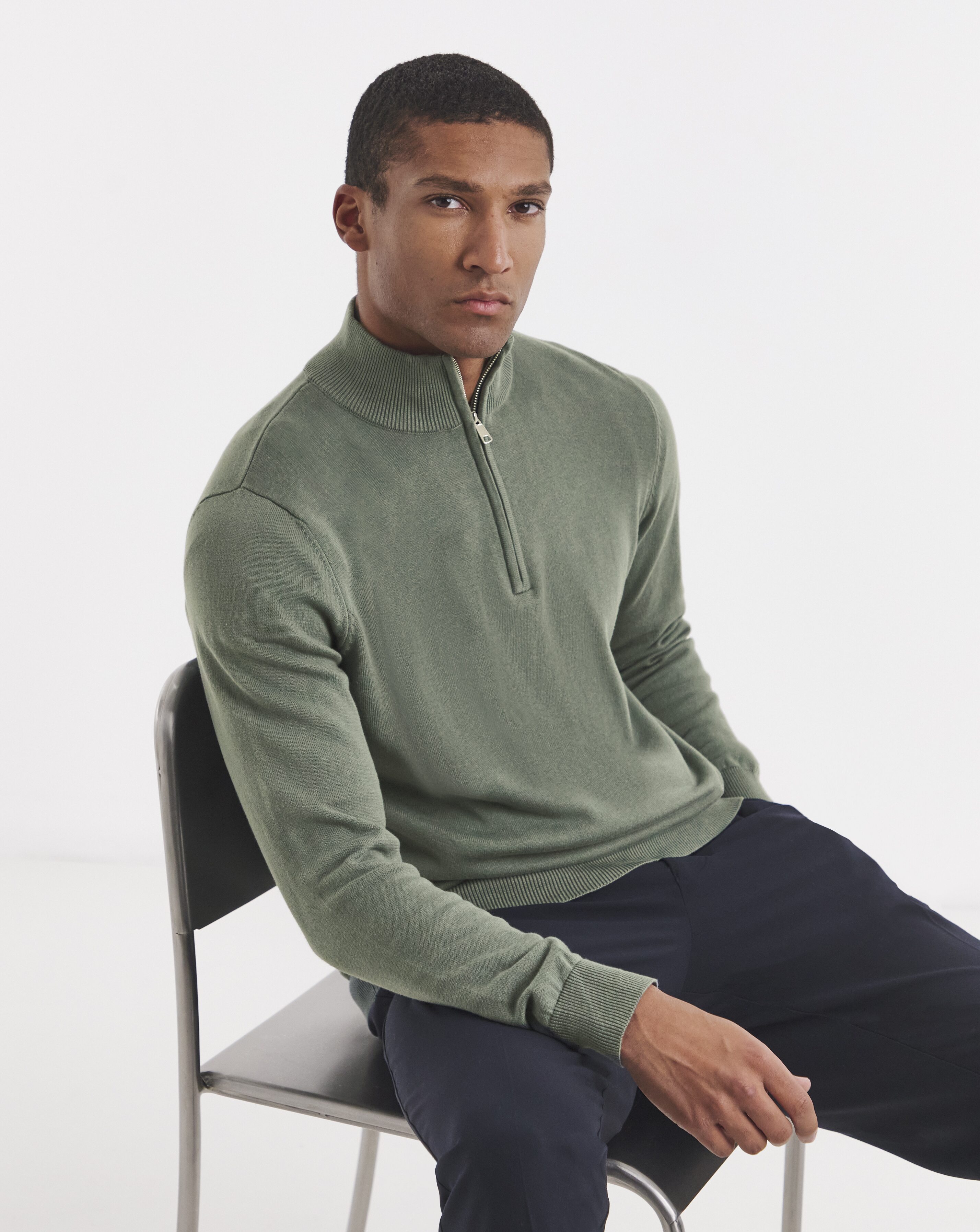 Cotton 1/4 Zip Funnel Knit Top