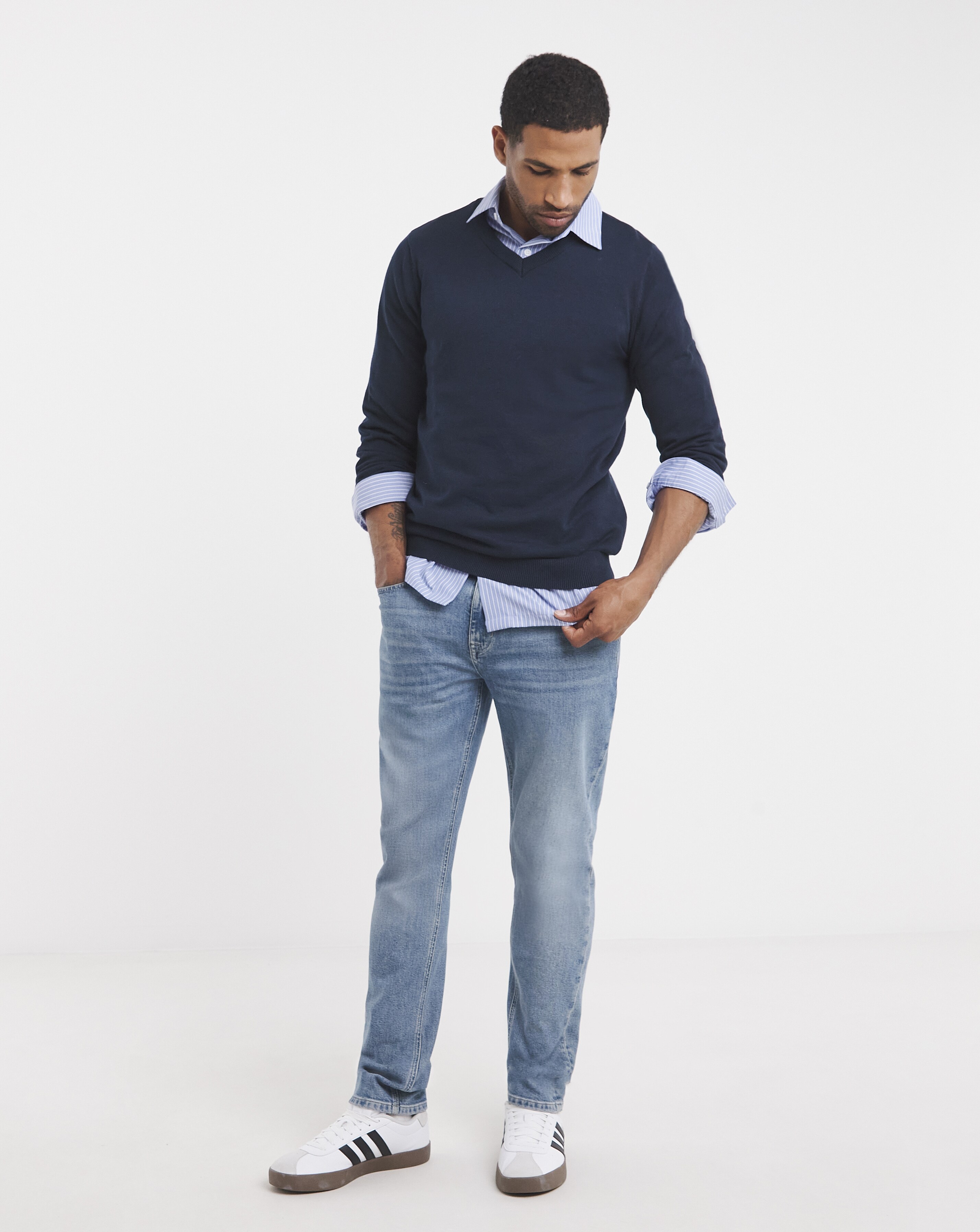 Cotton Knitted V Neck Jumper Long