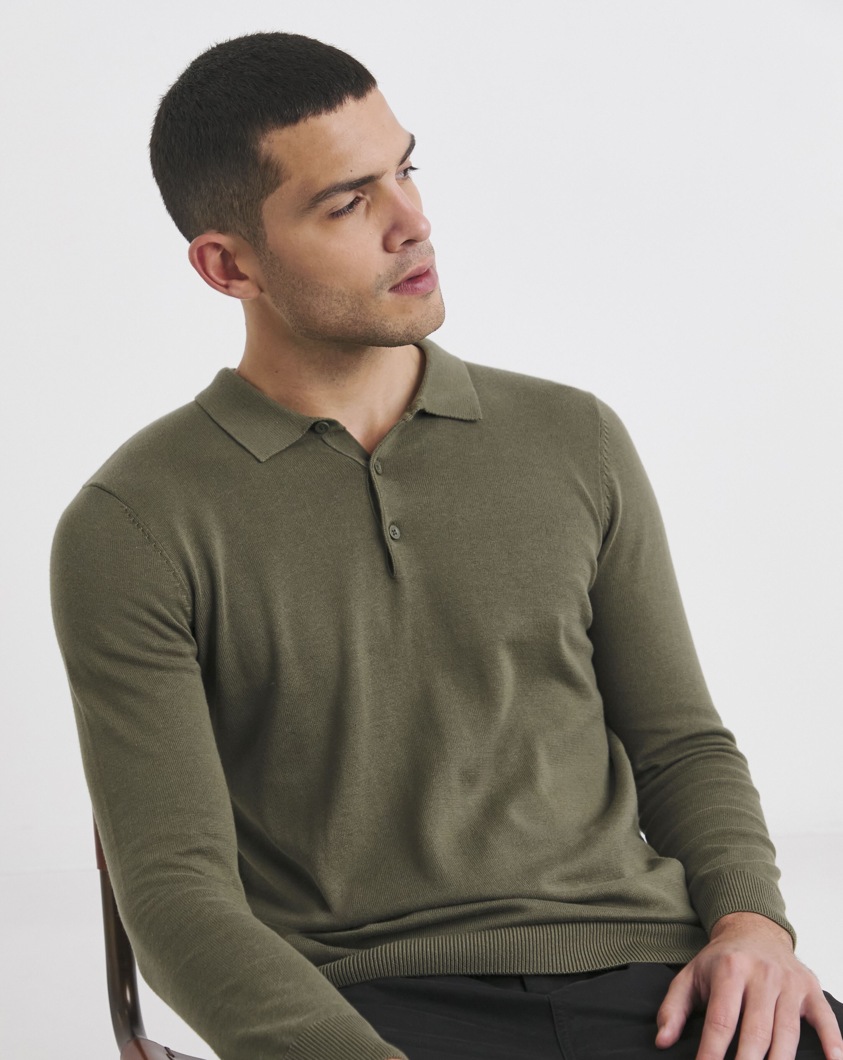Cotton Long Sleeve Knitted Polo