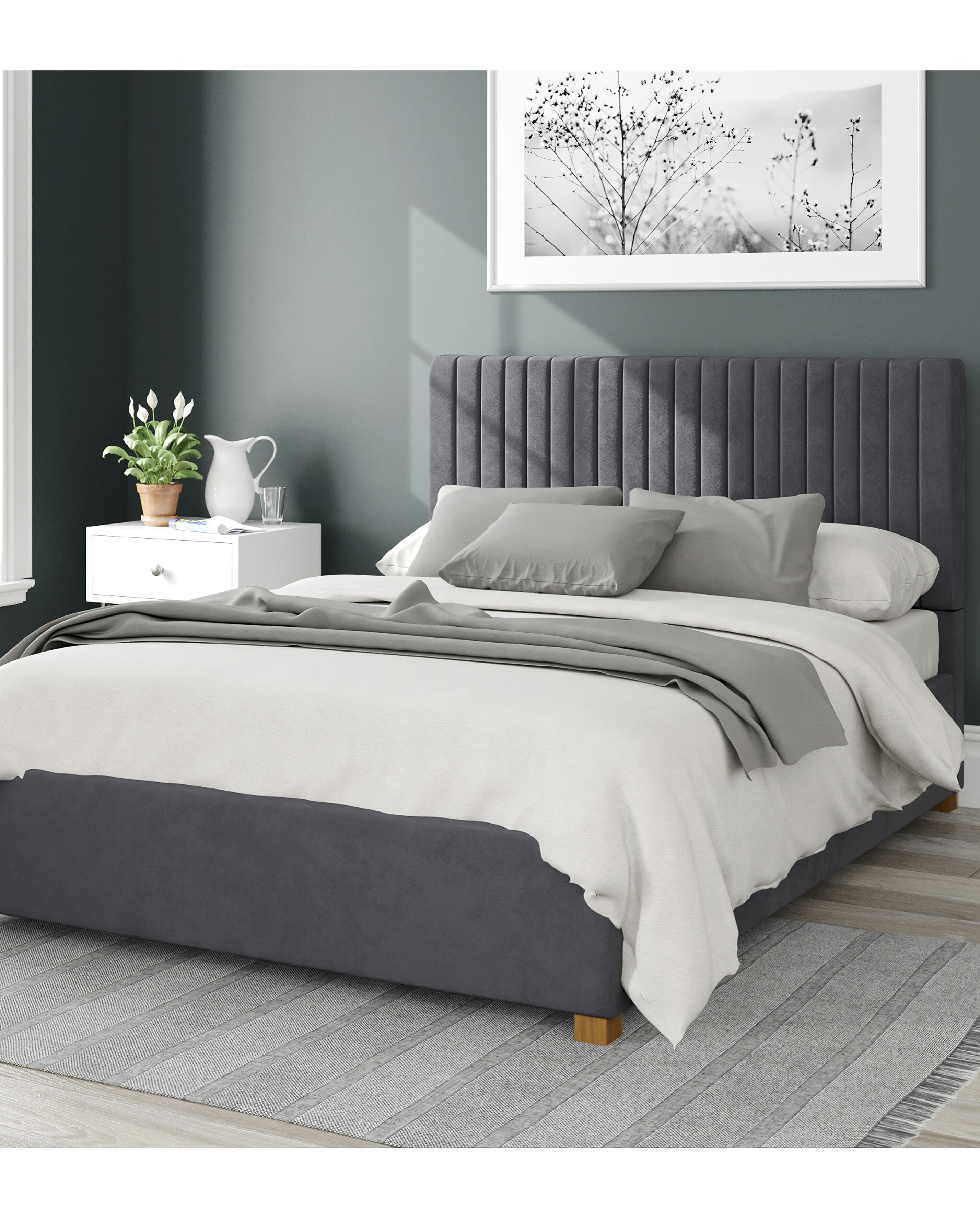 Aspire Grant Ottoman Bed - Steel - SML DBLE - Fabric Upholstered - Storage Bed