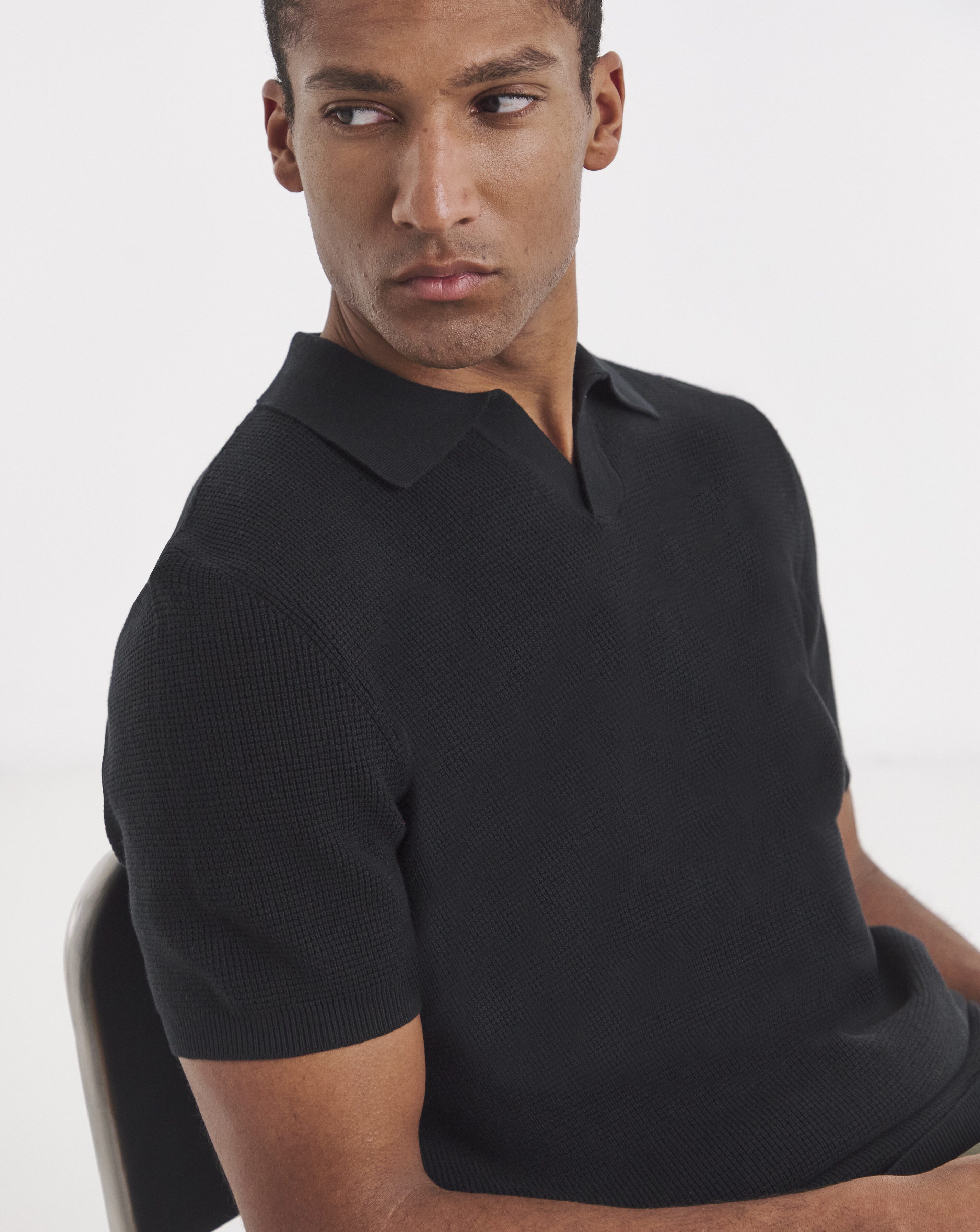 Open Neck Textured Polo