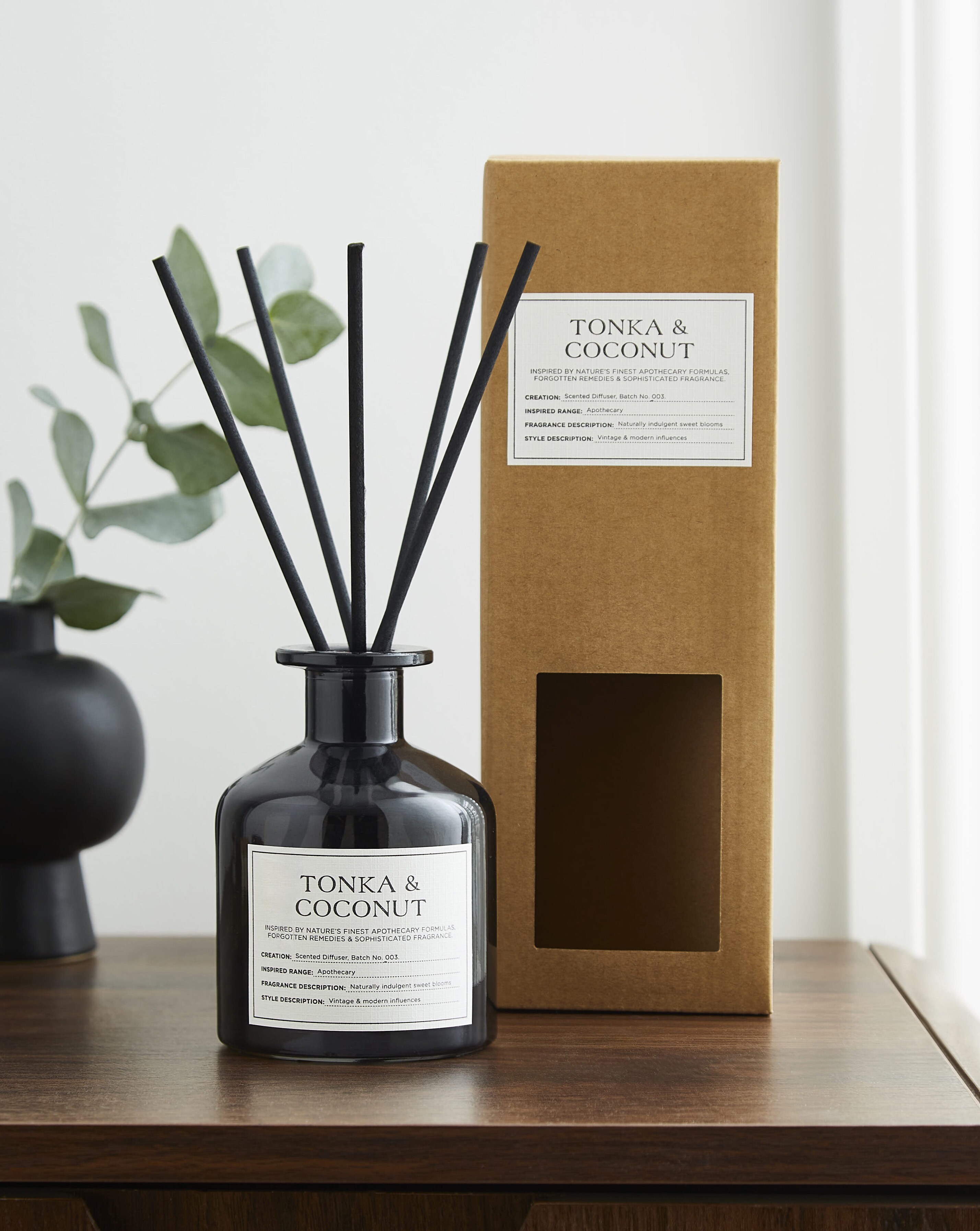 Candlelight Tonka & Coconut Reed Diffuser - 250ml - Black Glass