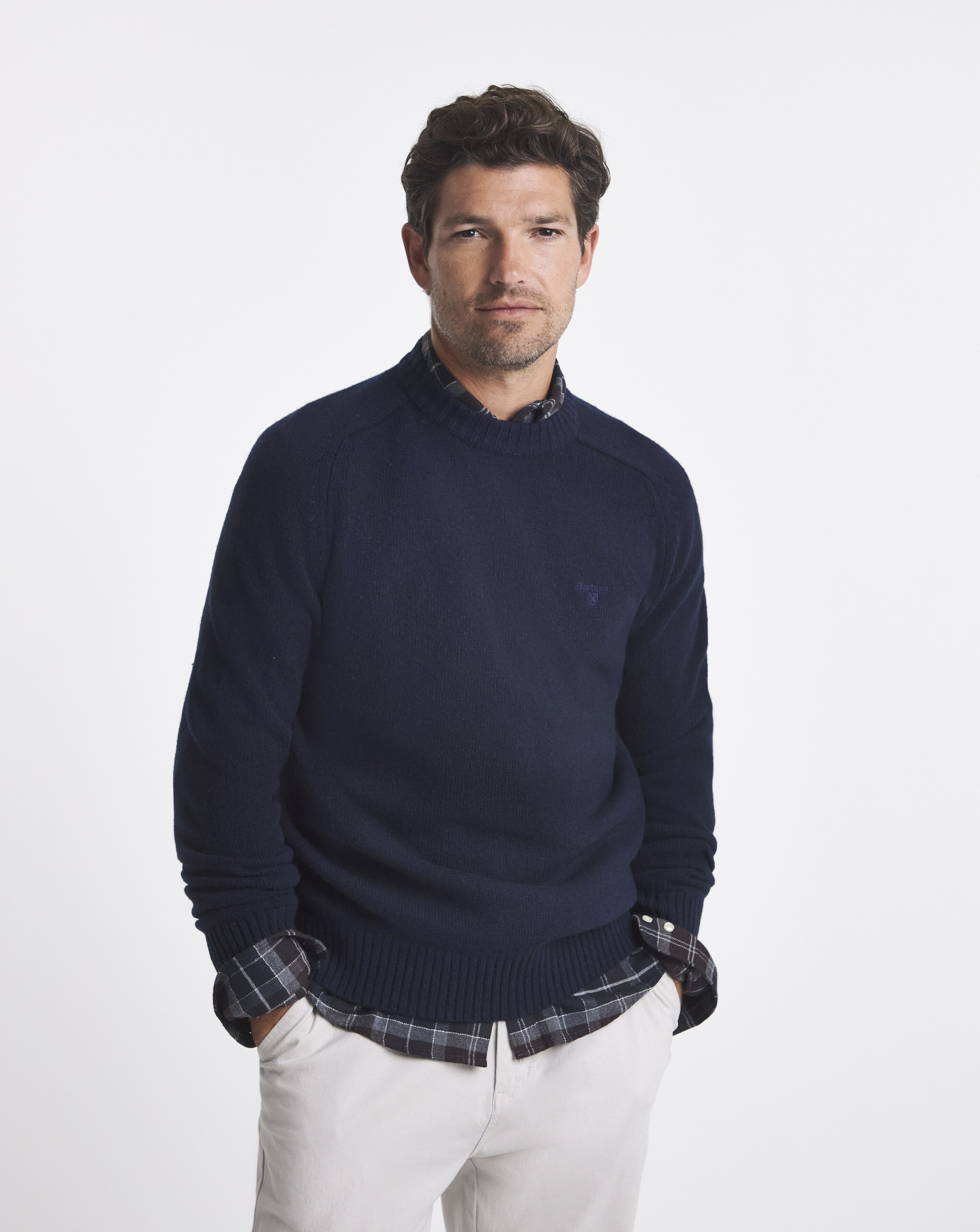 Barbour Men's Crew Neck Sweater - Navy - 100% Wool - XL