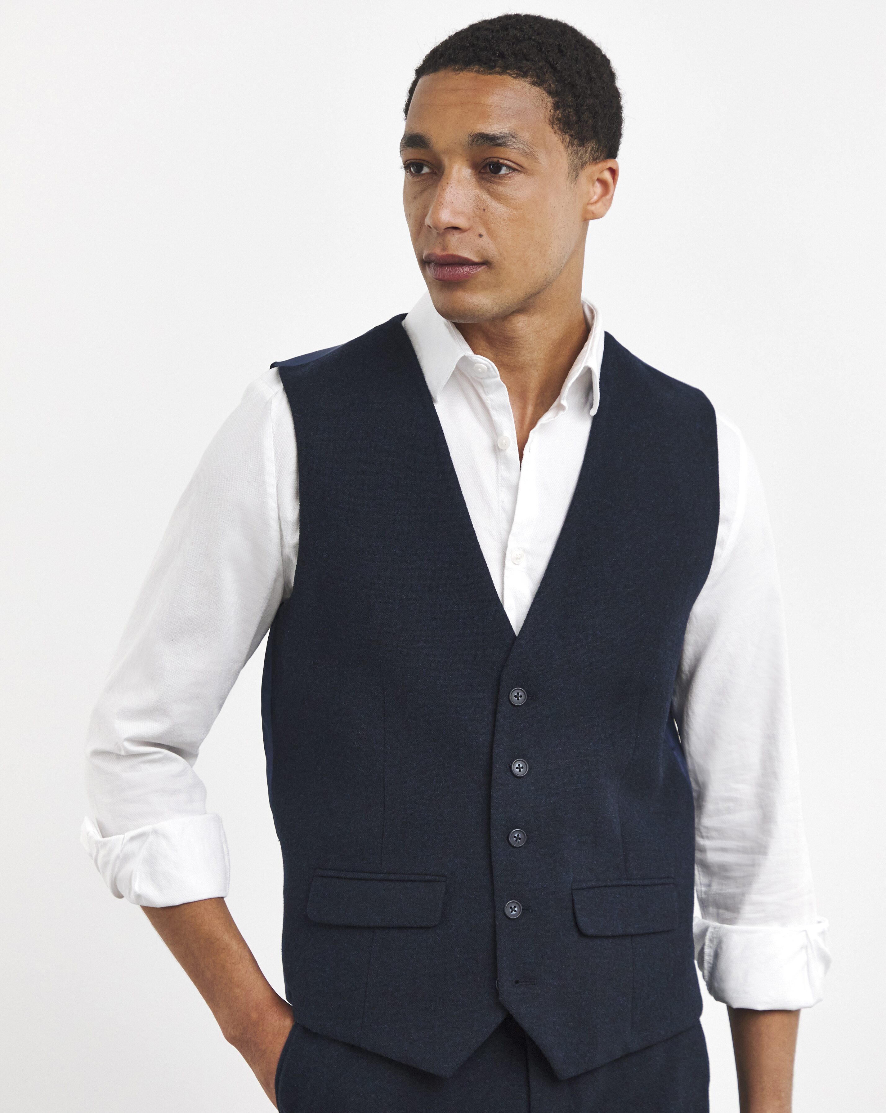 Navy Wool Blend Waistcoat