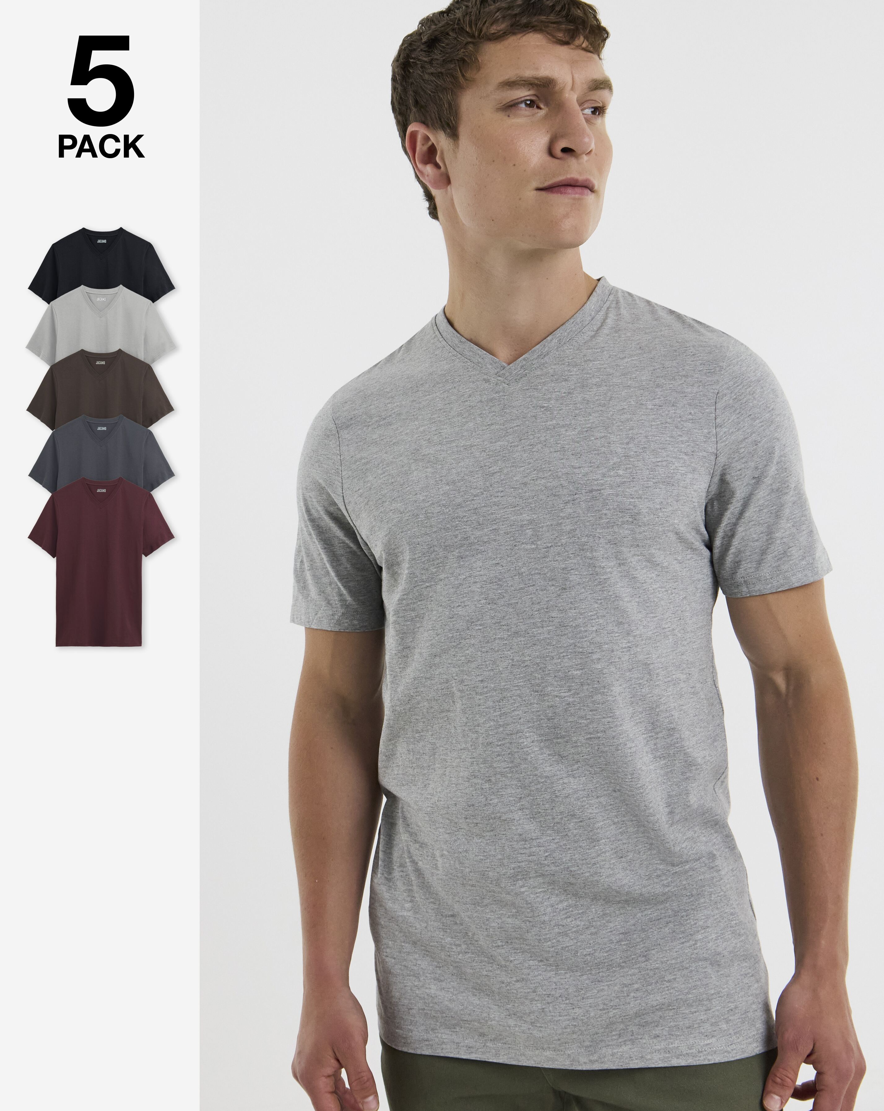 5 Pack Multi V Neck T-Shirts Long