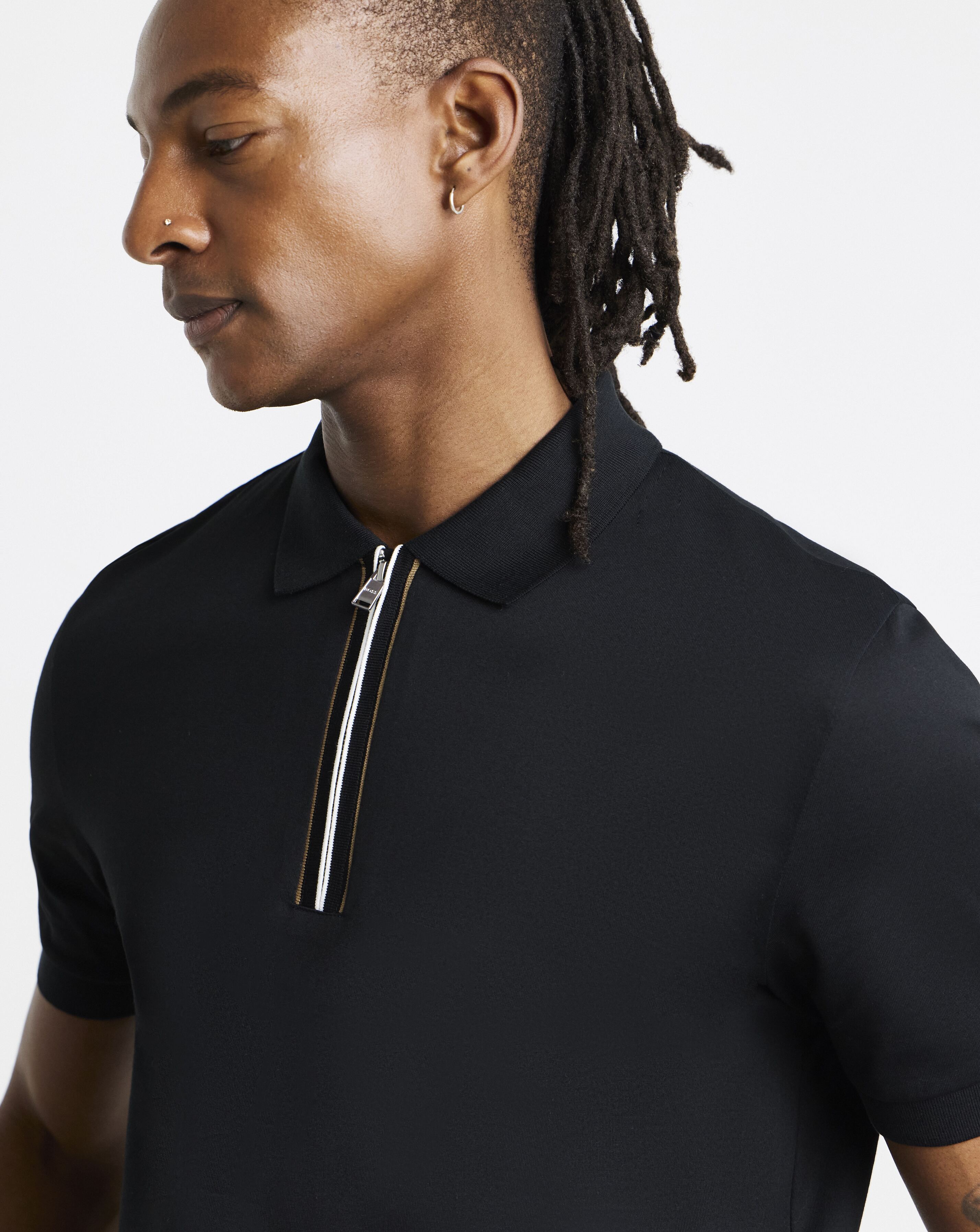BOSS Short Sleeve Zip Polo - Black