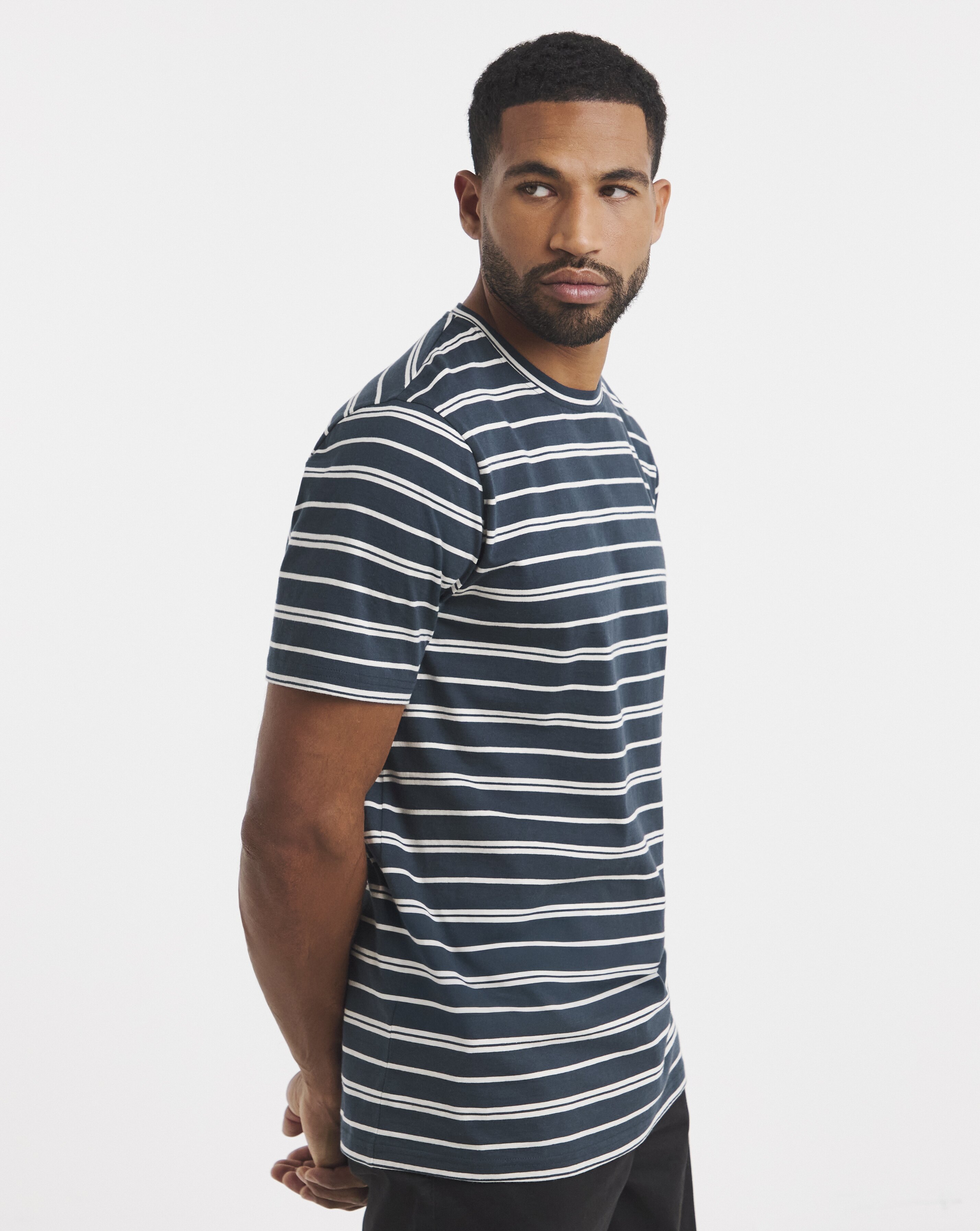 Cotton Stripe Crew Neck T-Shirt Long