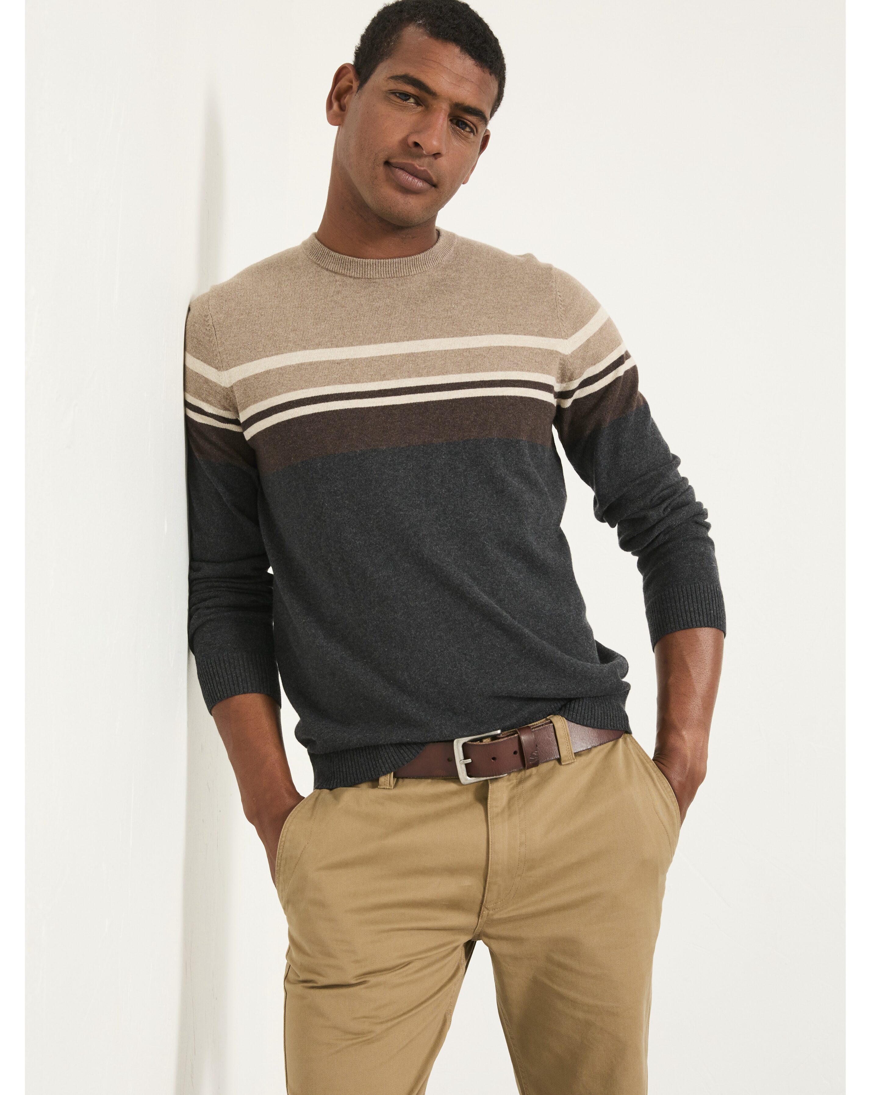 FatFace Rye Stripe Jumper - Charcoal Grey - Men's 3XL - Cotton Blend