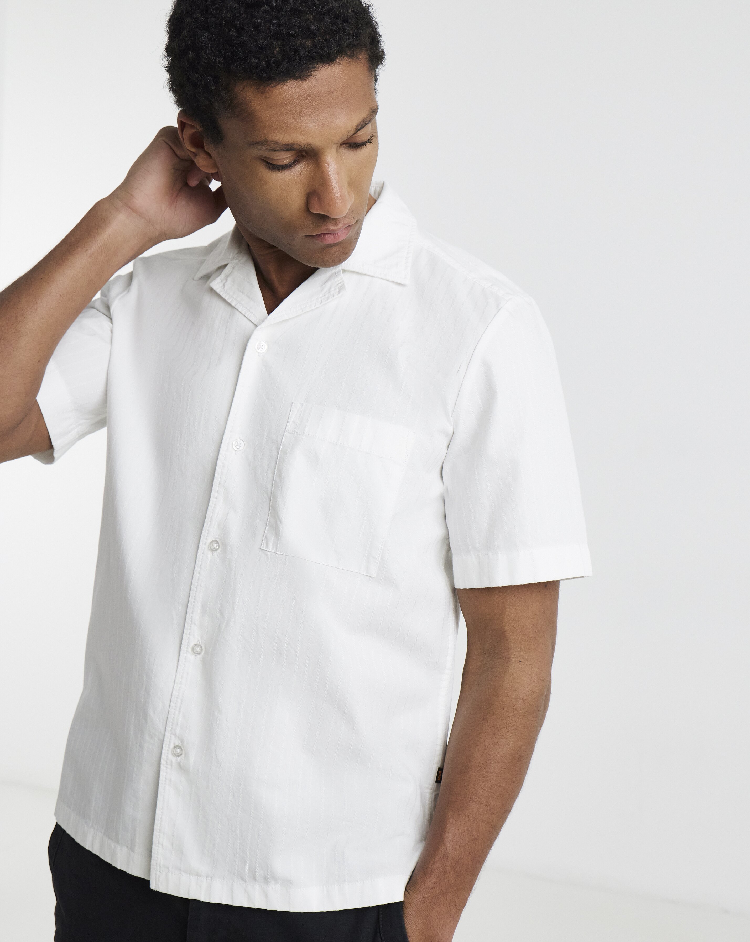 BOSS Textured Resort Shirt - White