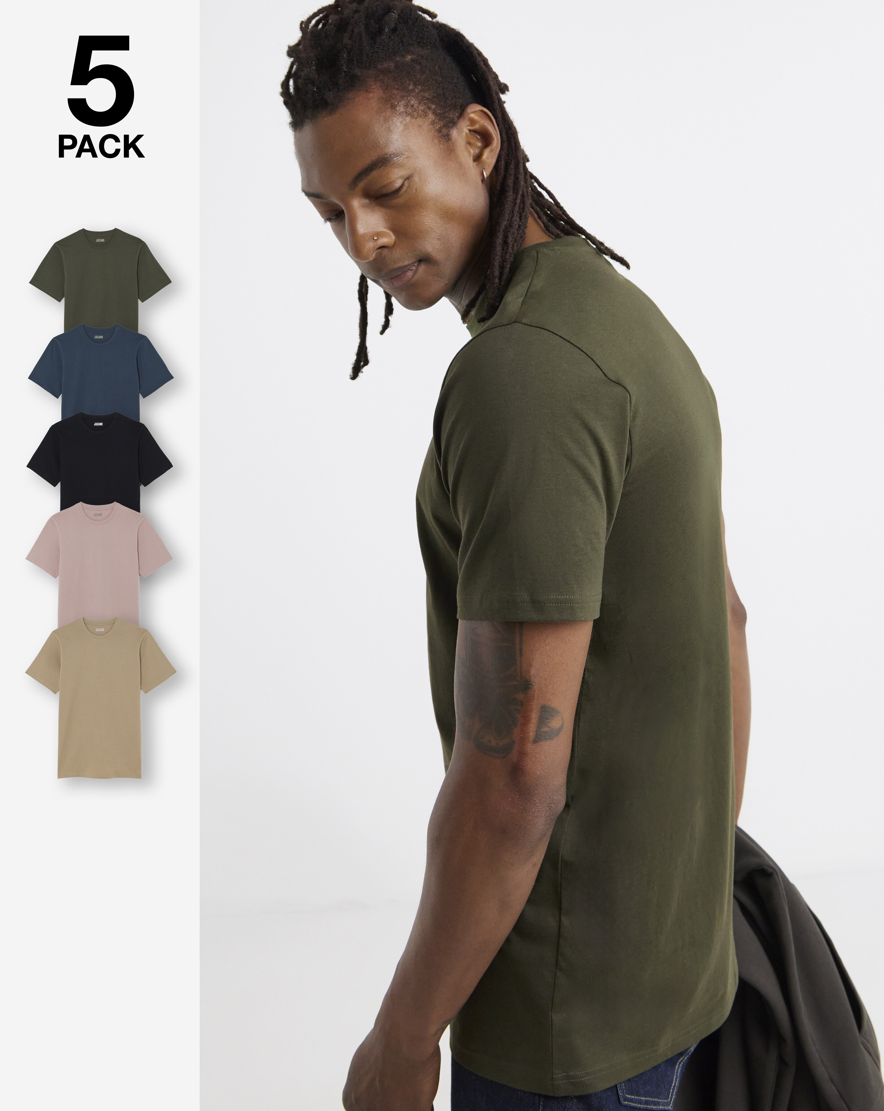 5 Pack Crew Neck T-Shirts Long - Multi