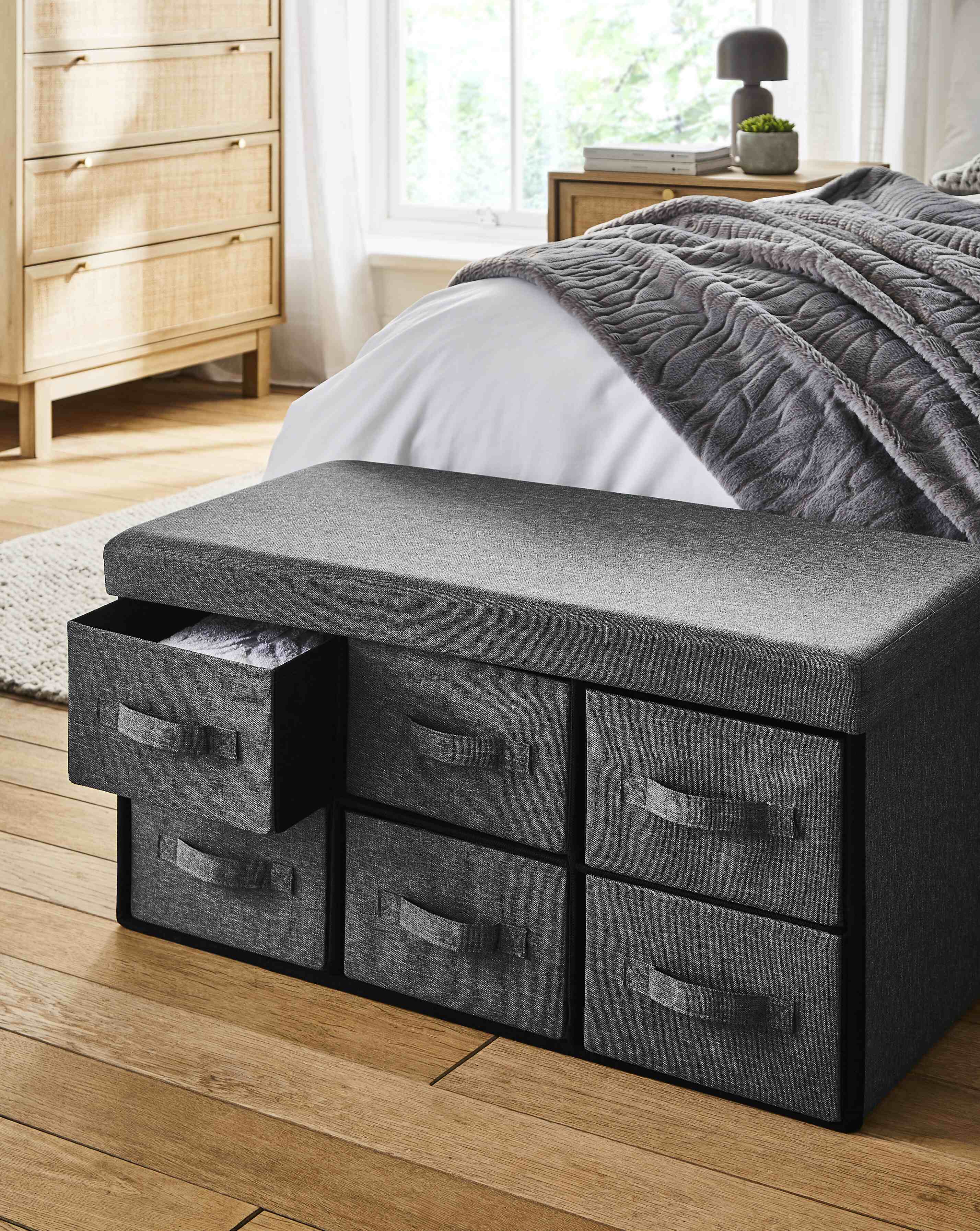 Faux Linen Drawer Ottoman