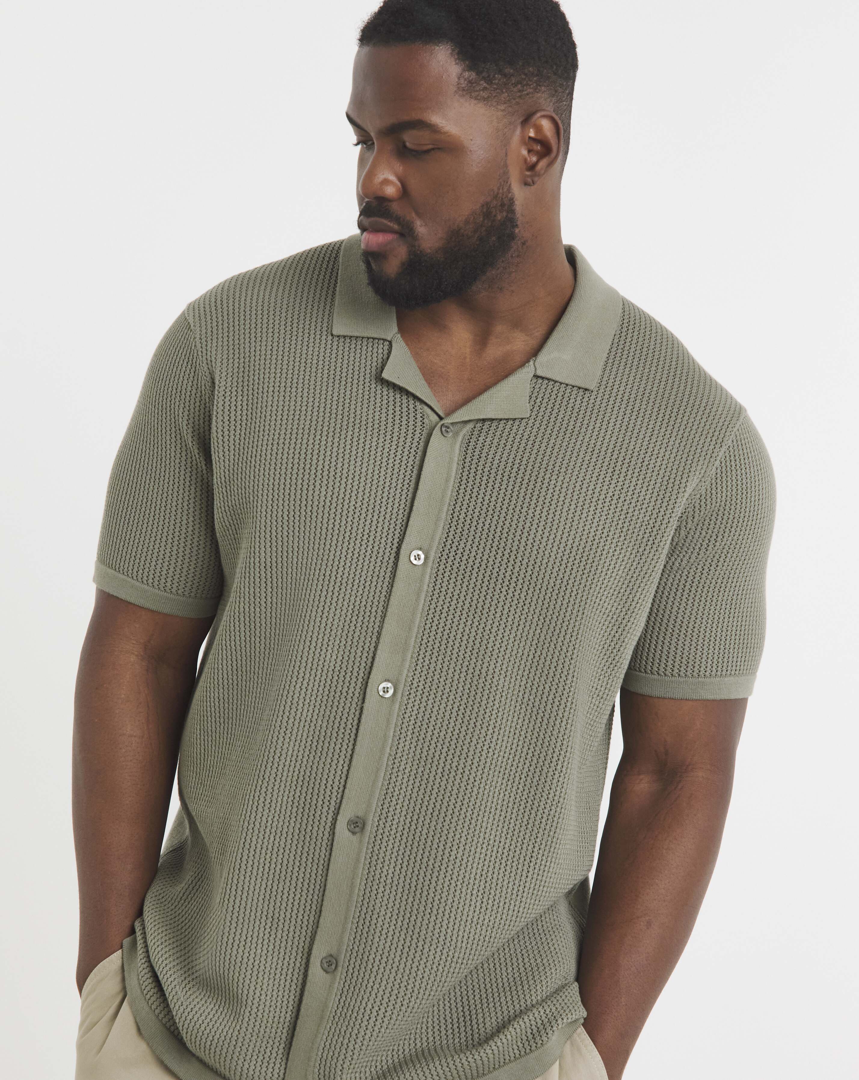 Green Knitted Revere Collar Shirt