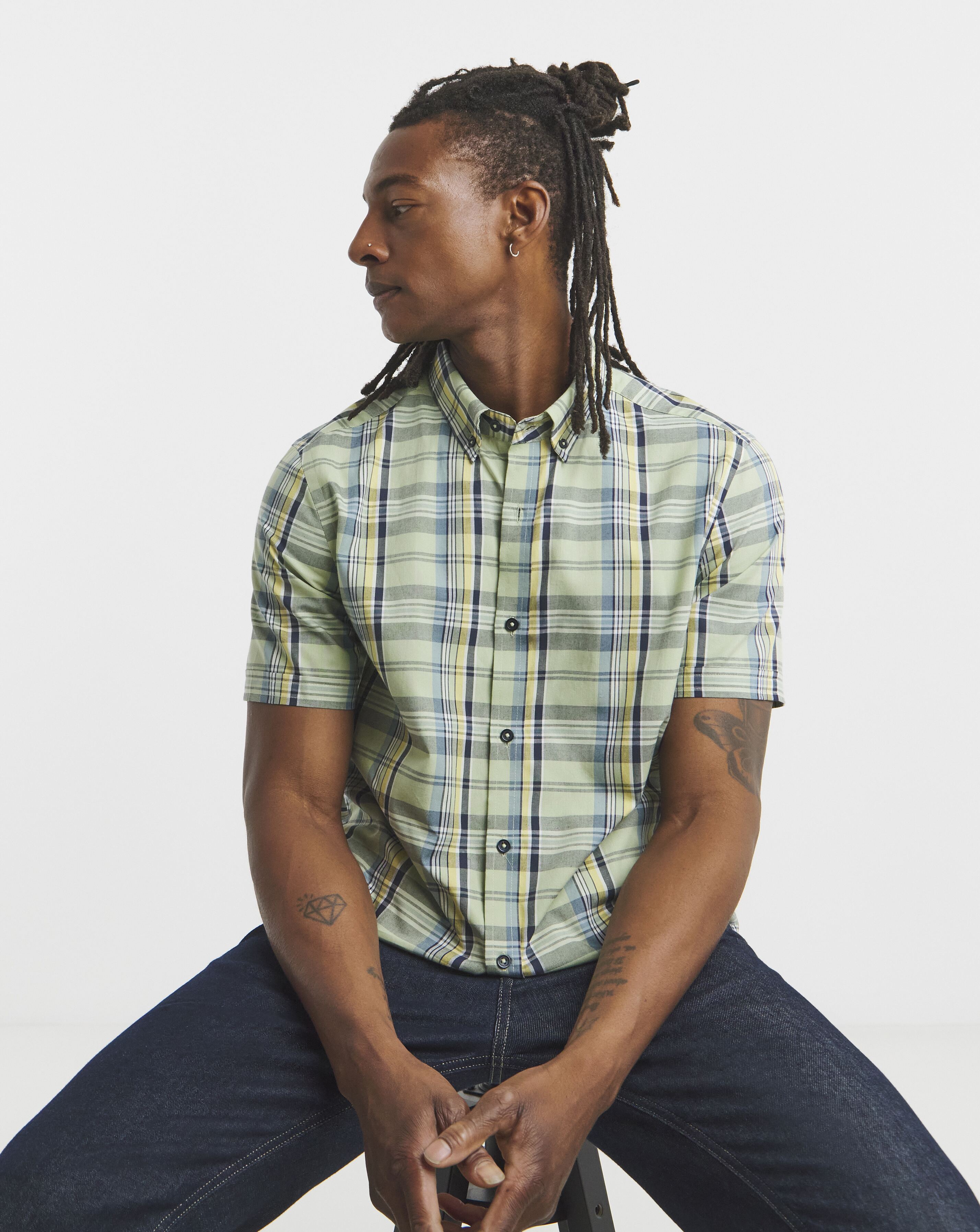 Short Sleeve Check Oxford Shirt Long