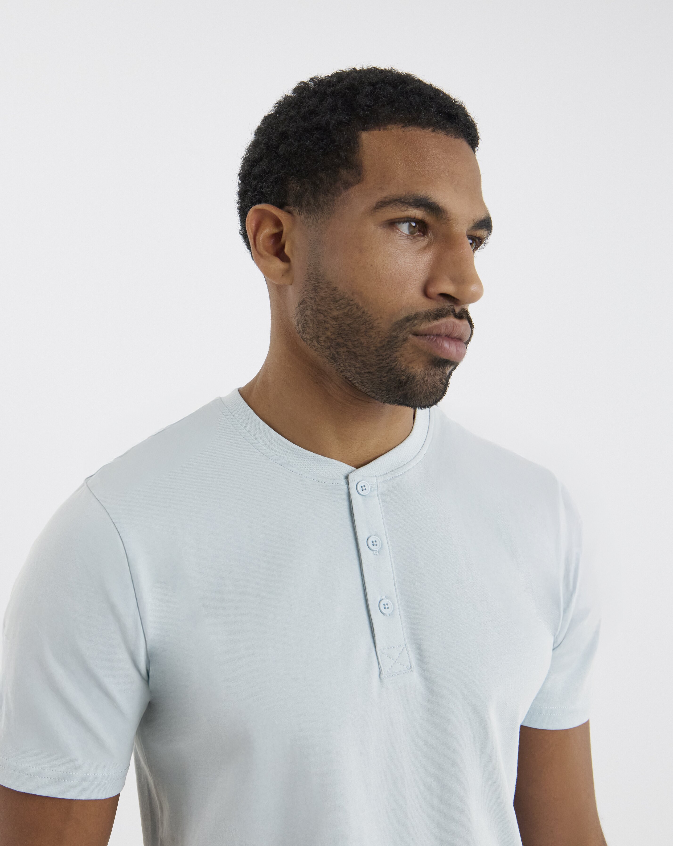 Pure Cotton Grandad T-Shirt Long- Blue