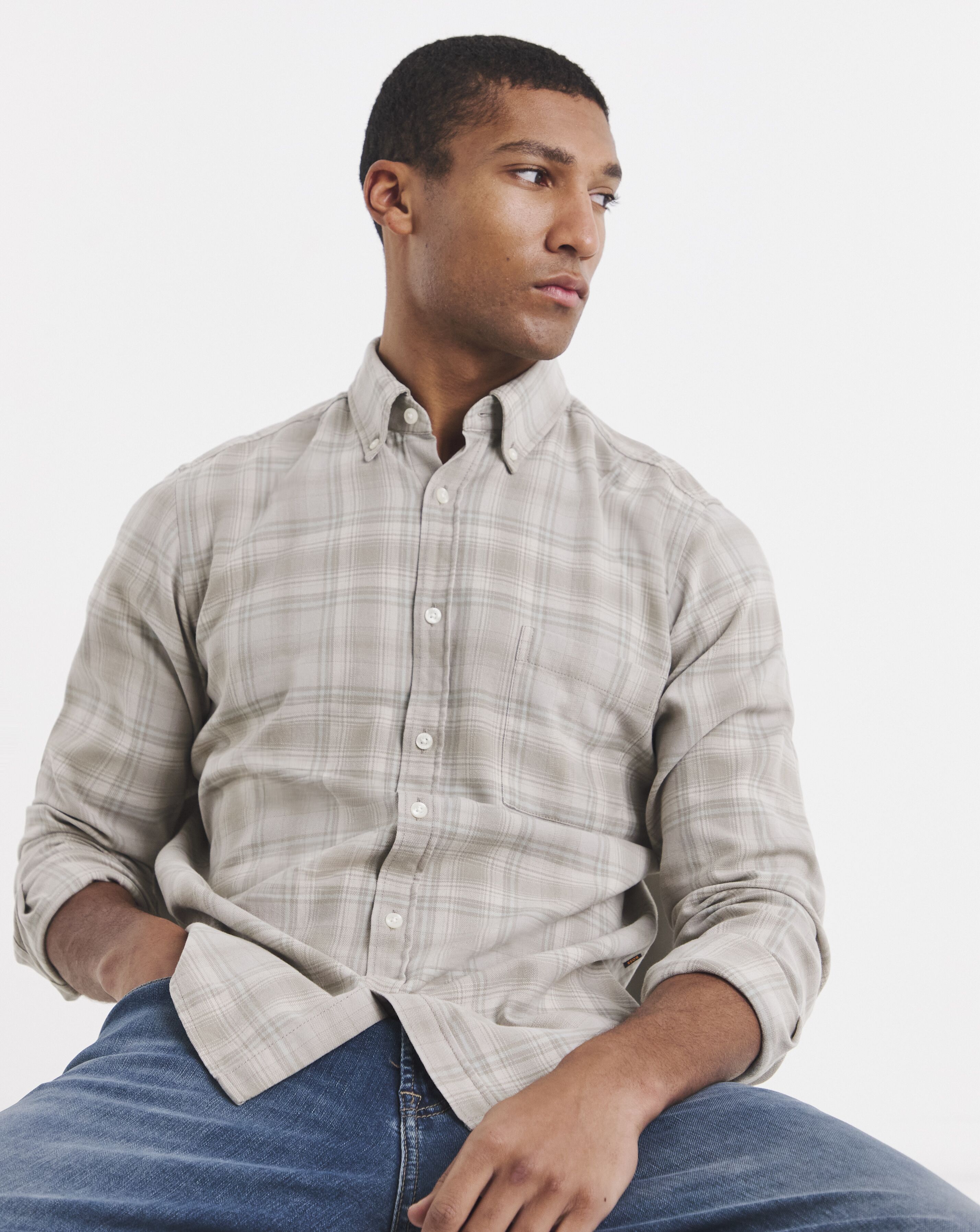 BOSS Long Sleeve Check Shirt - Beige