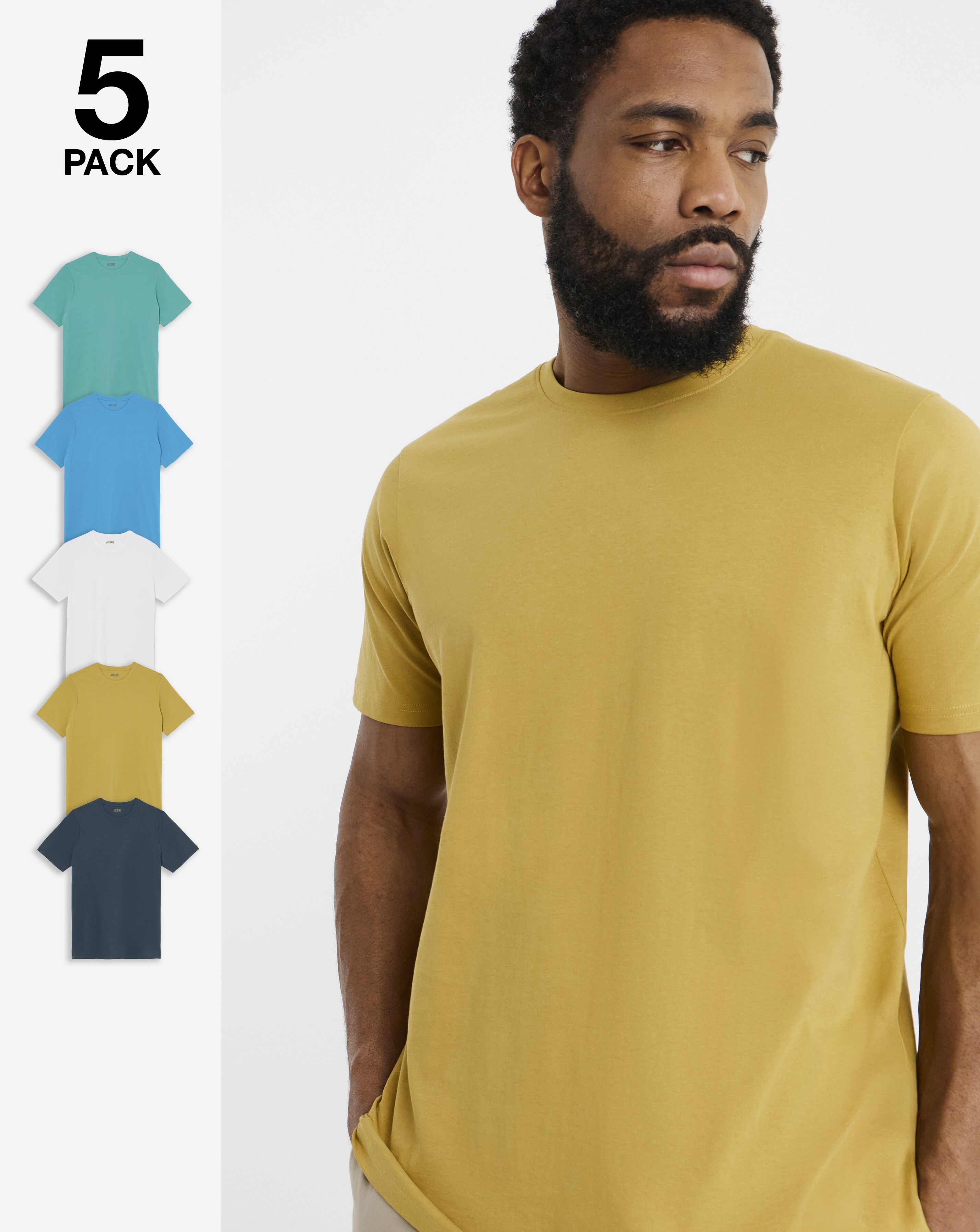 5 Pack Multi Crew Neck T-Shirts Long