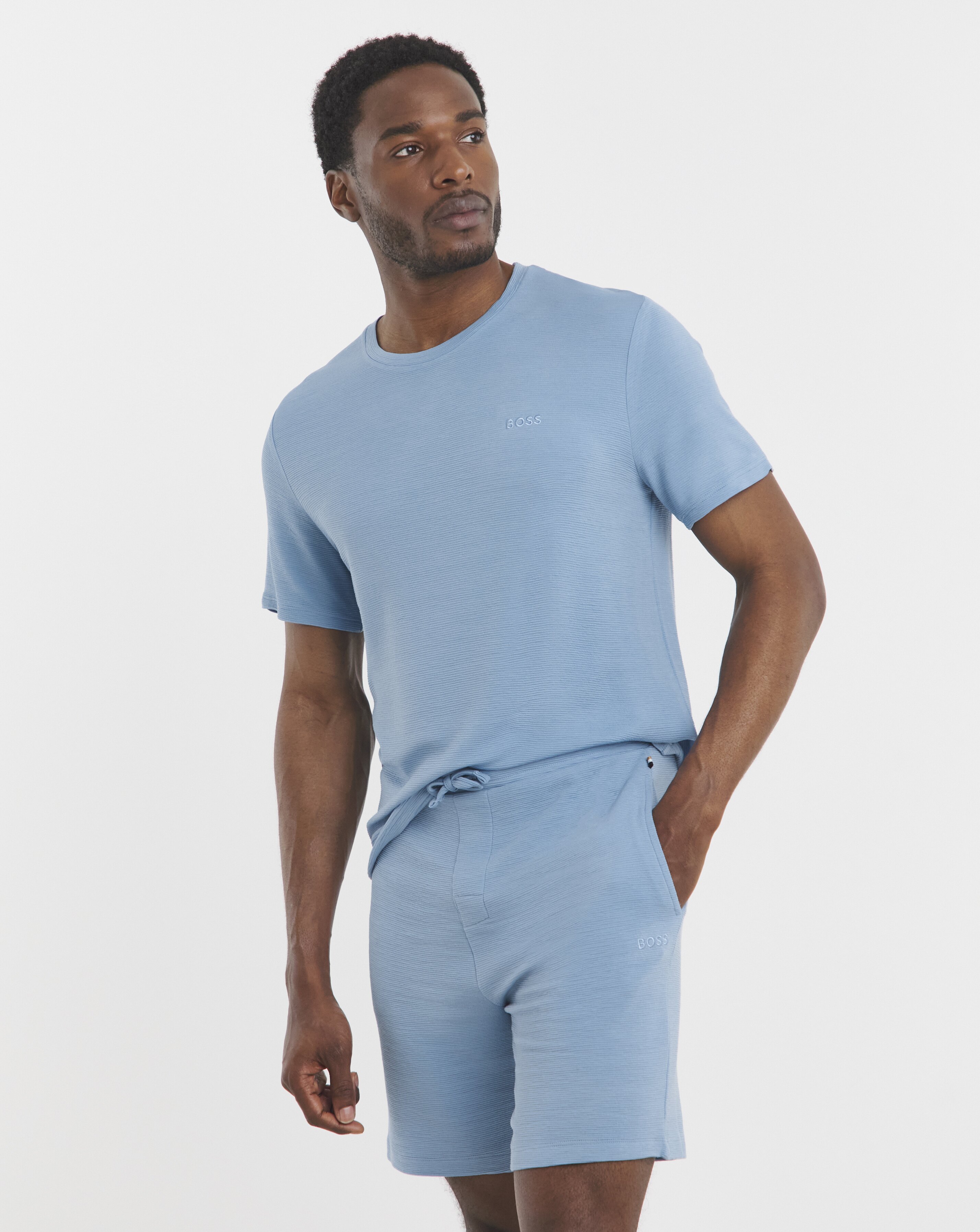 BOSS Rib Lounge Short in Light Blue
