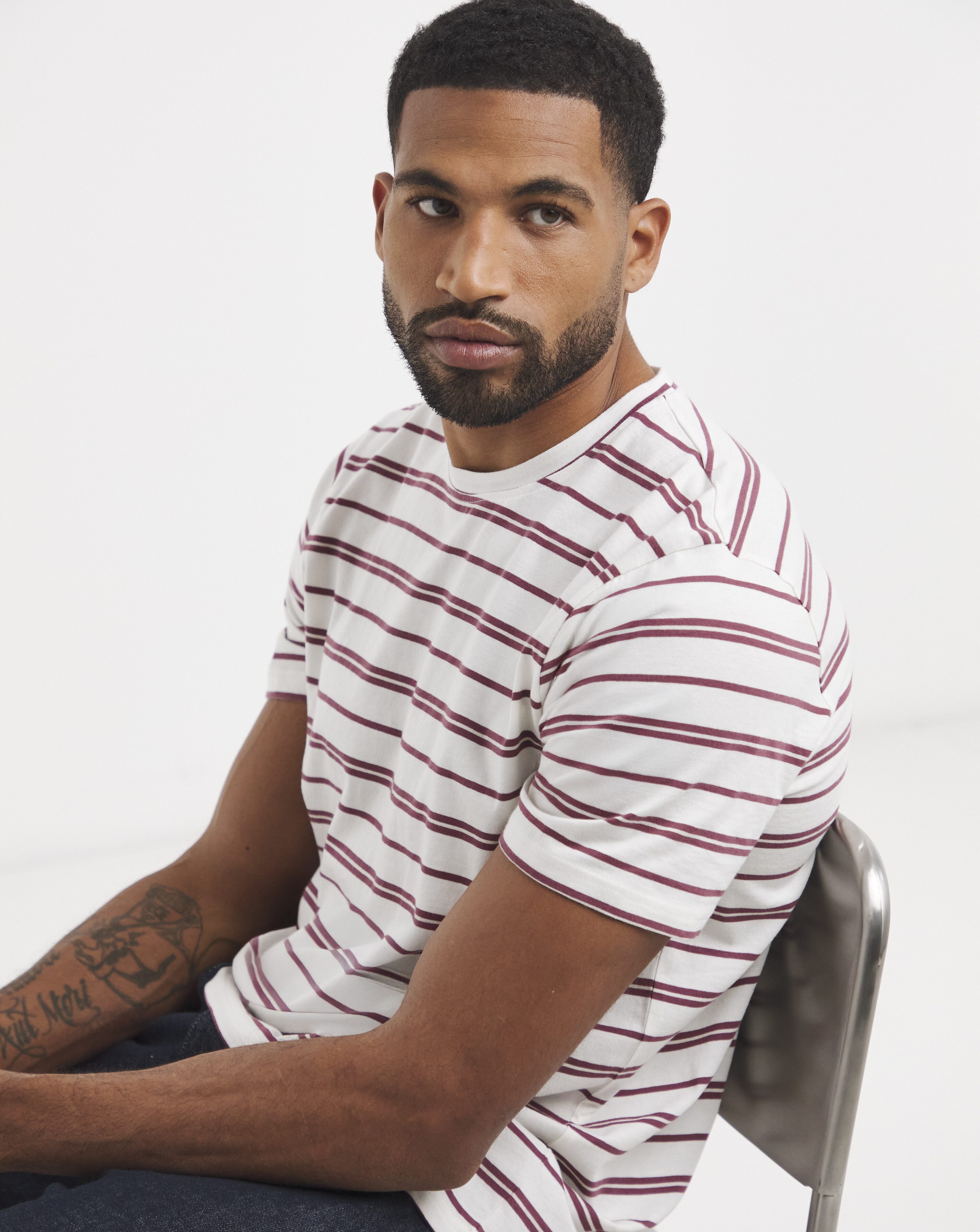 Cotton Stripe Crew Neck T-Shirt Long