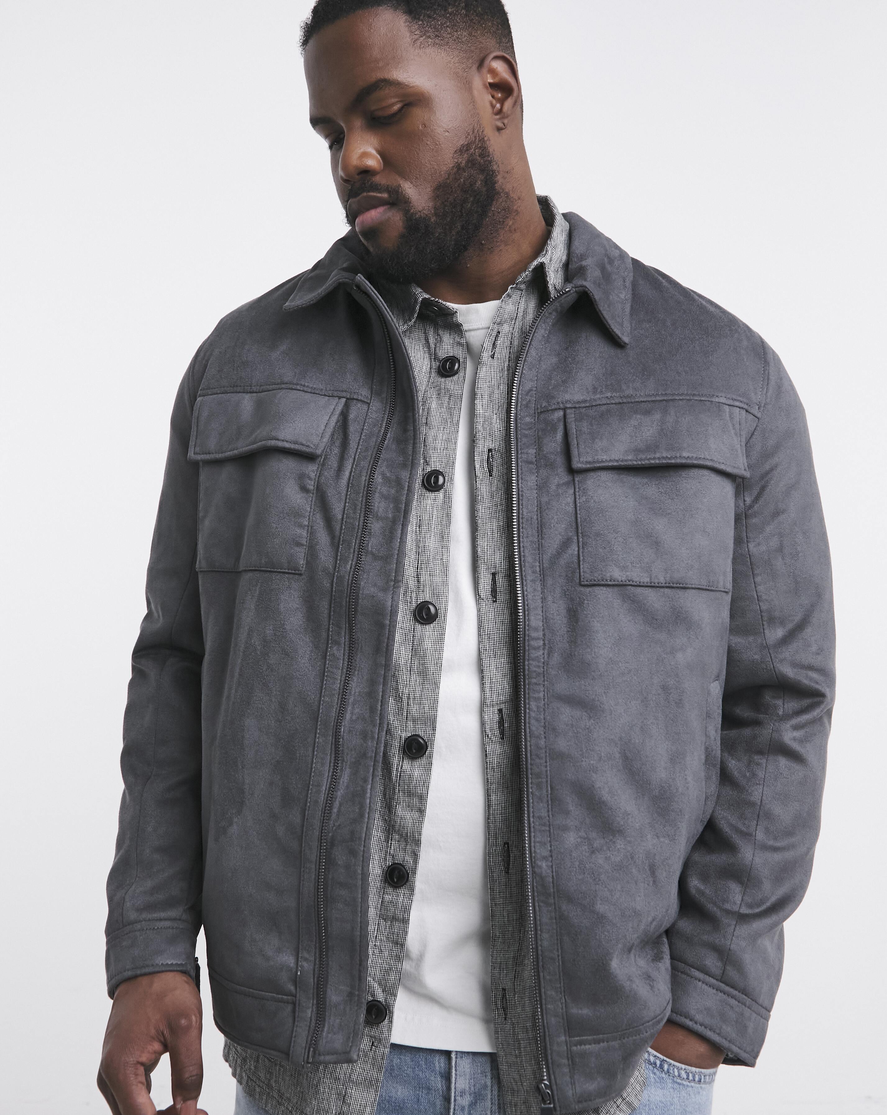 Grey Faux Suede Zip Jacket - Grey
