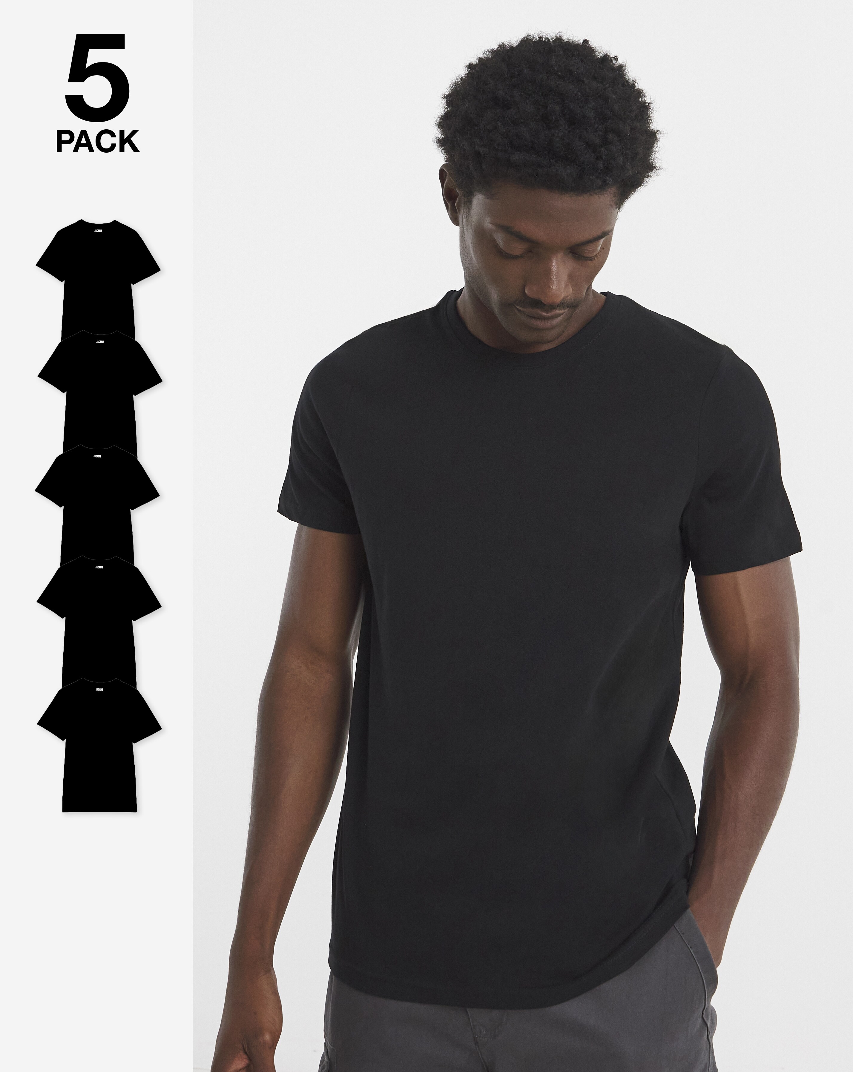 5 Pk Pure Cotton Crew Neck T-Shirts